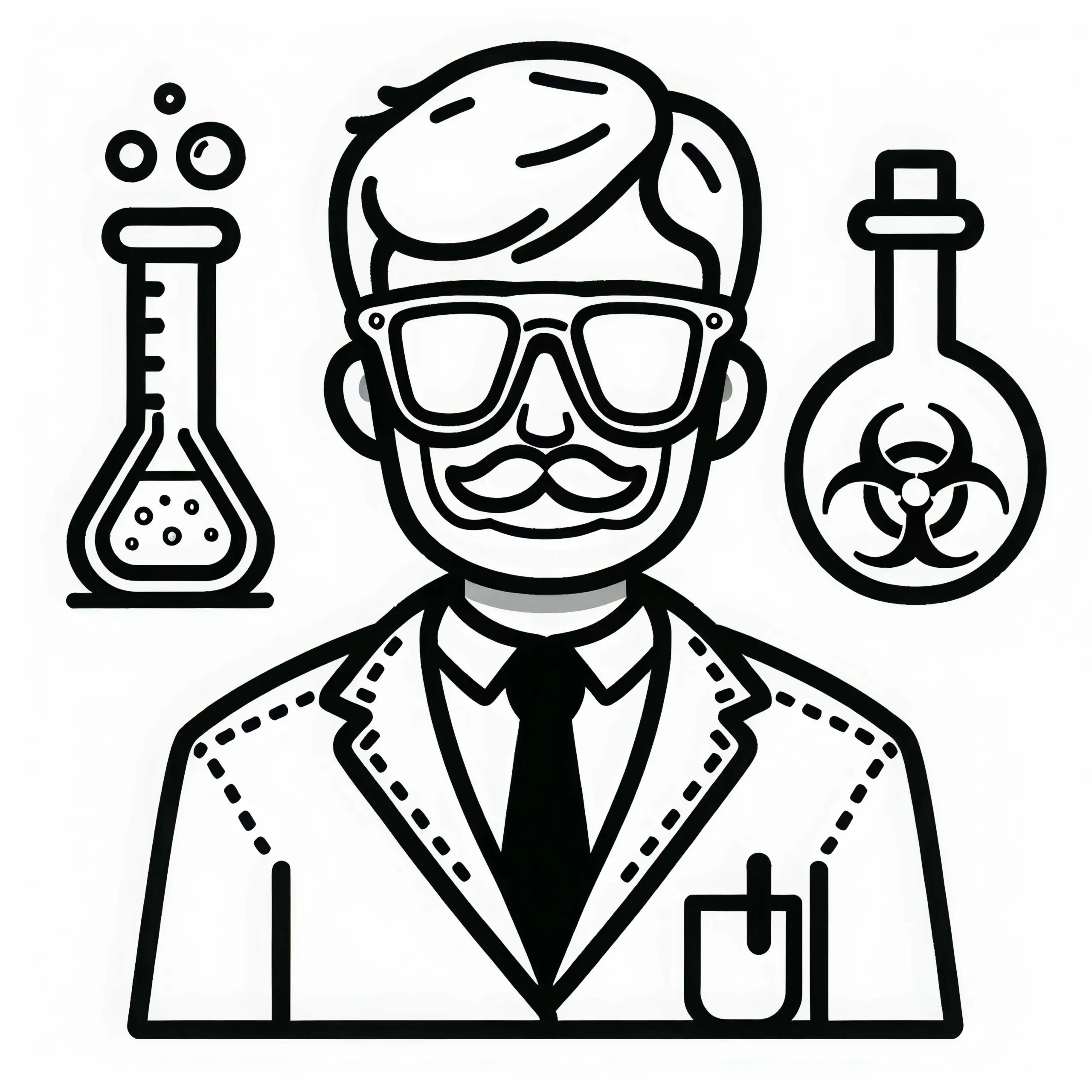 Schutzbrille und Laborkittel für Forscher – Malvorlage kostenlos (Ausmalbild)