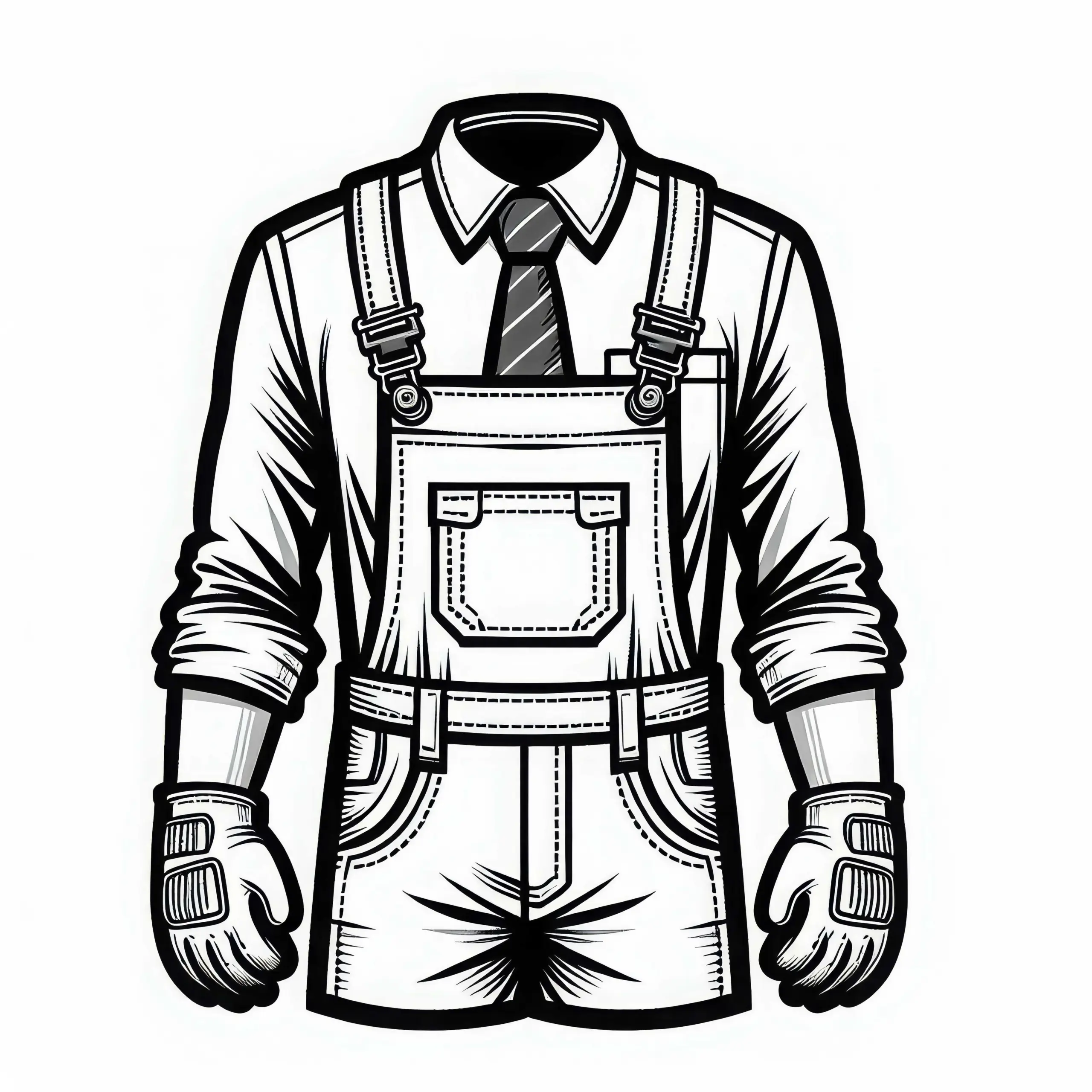 Schutzkleidung für Mechaniker: Overall und Handschuhe Ausmalbild Gratis