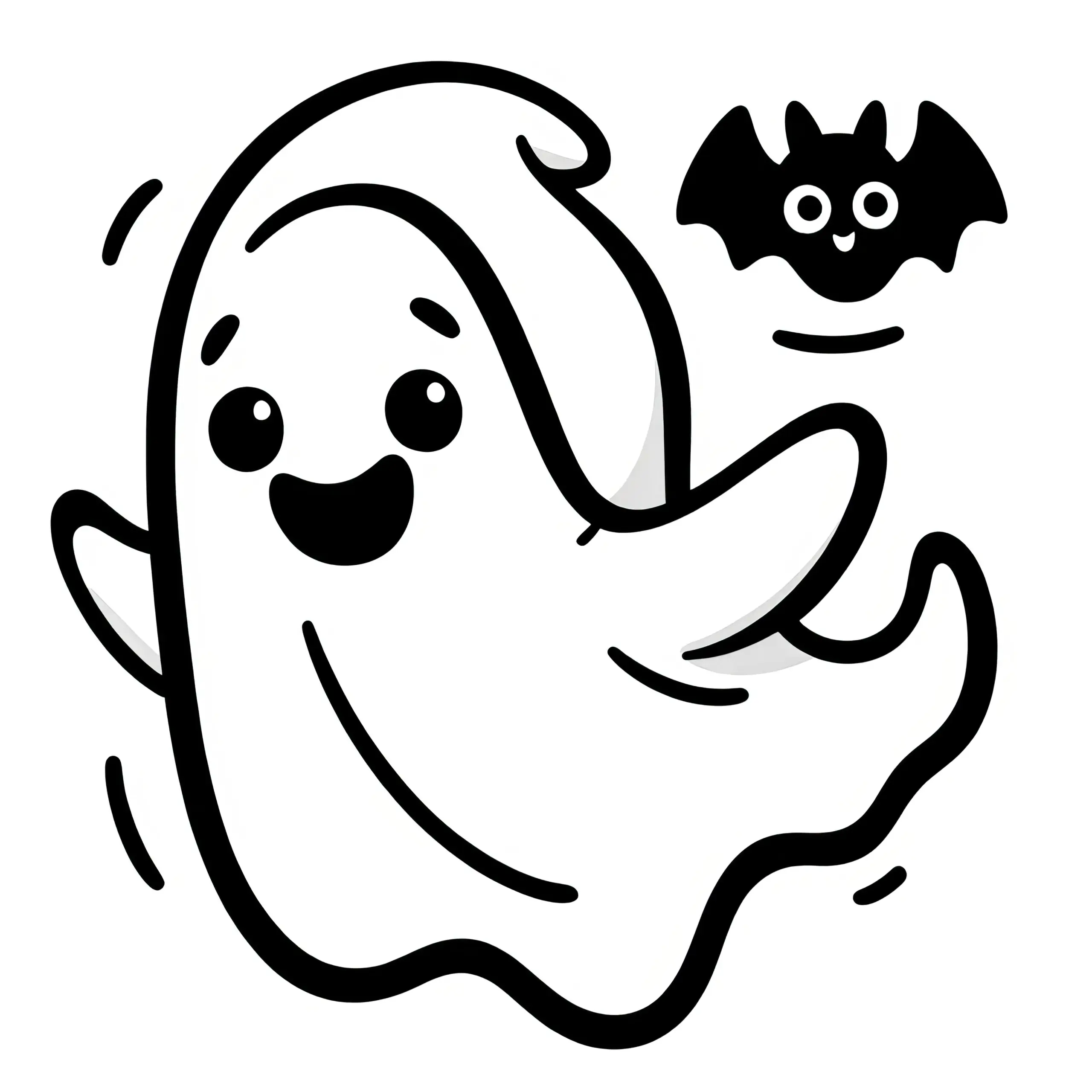 Schwebendes Gespenst: Einfache Malvorlage zu Halloween (Gratis) (Ausmalbild)