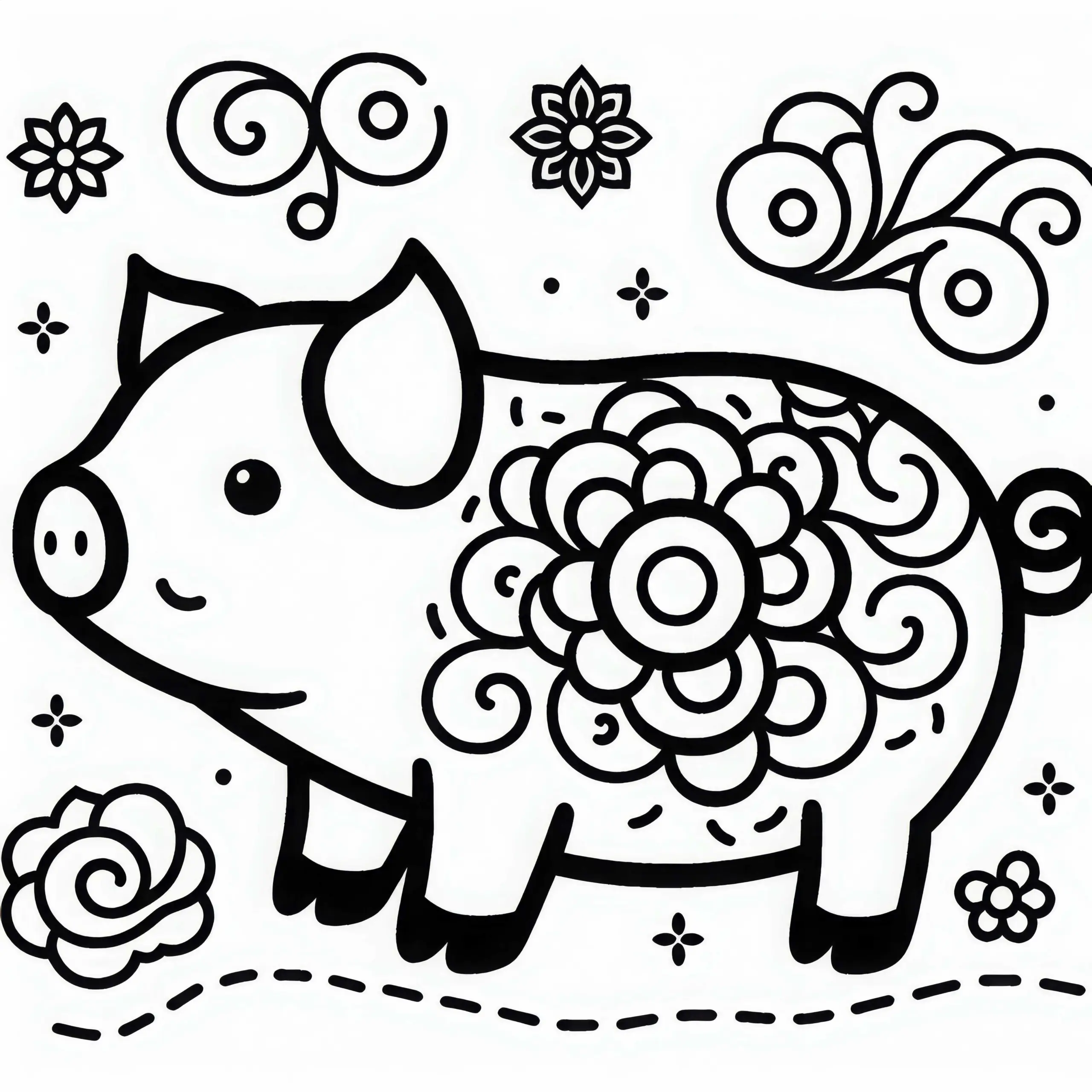 Schwein Malvorlage Chinesisches Japanisches Tierkreiszeichen Kostenlos (Ausmalbild)