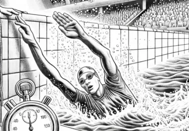 Schwimmer erreicht Wand des Schwimmbeckens – Ausmalbild kostenlos und detailreich