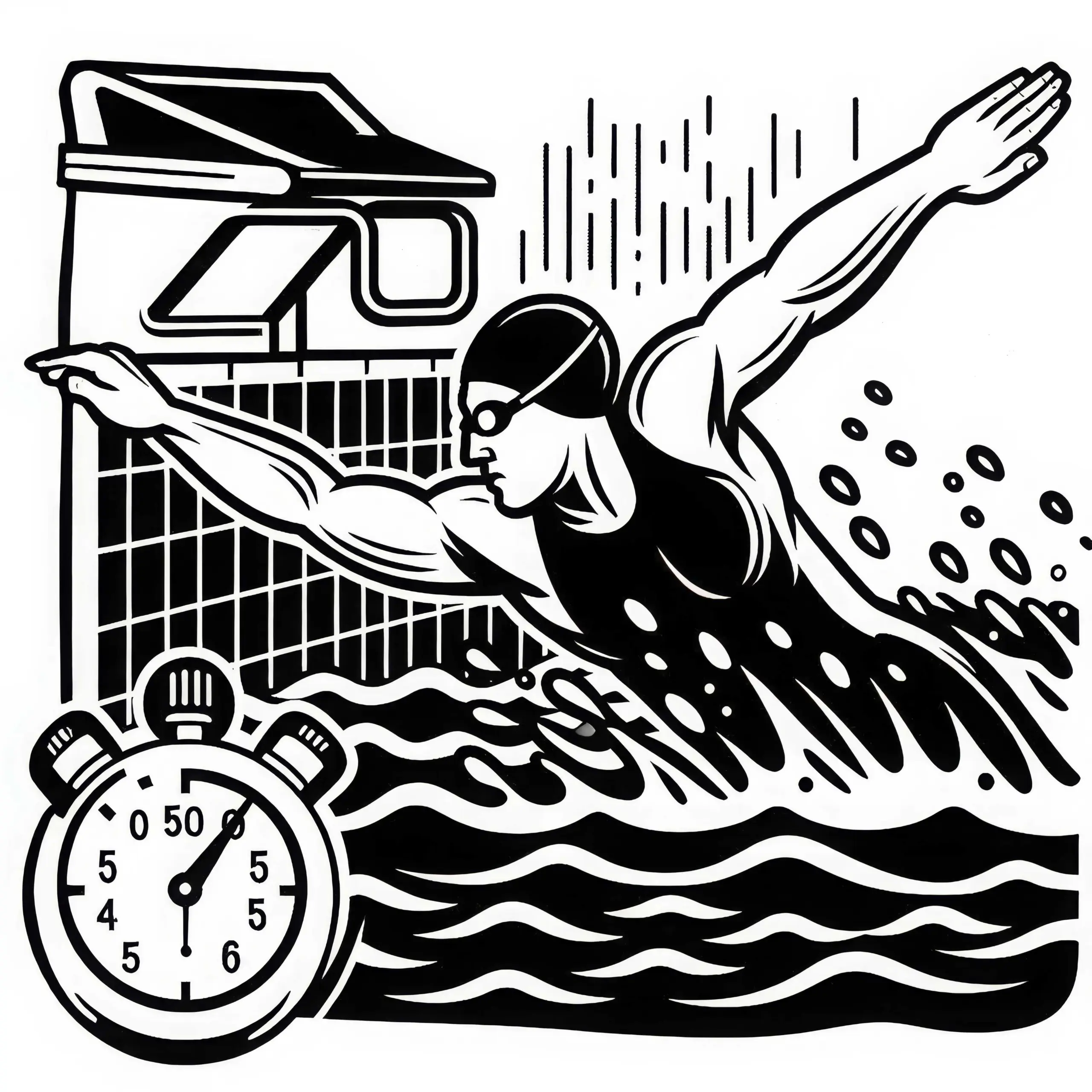 Schwimmer erreicht Wand des Schwimmbeckens – Malvorlage kostenlos (Ausmalbild)