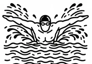 Schwimmer übt Schmetterlingsstil mit ausgebreiteten Armen – Ausmalbild kostenlos