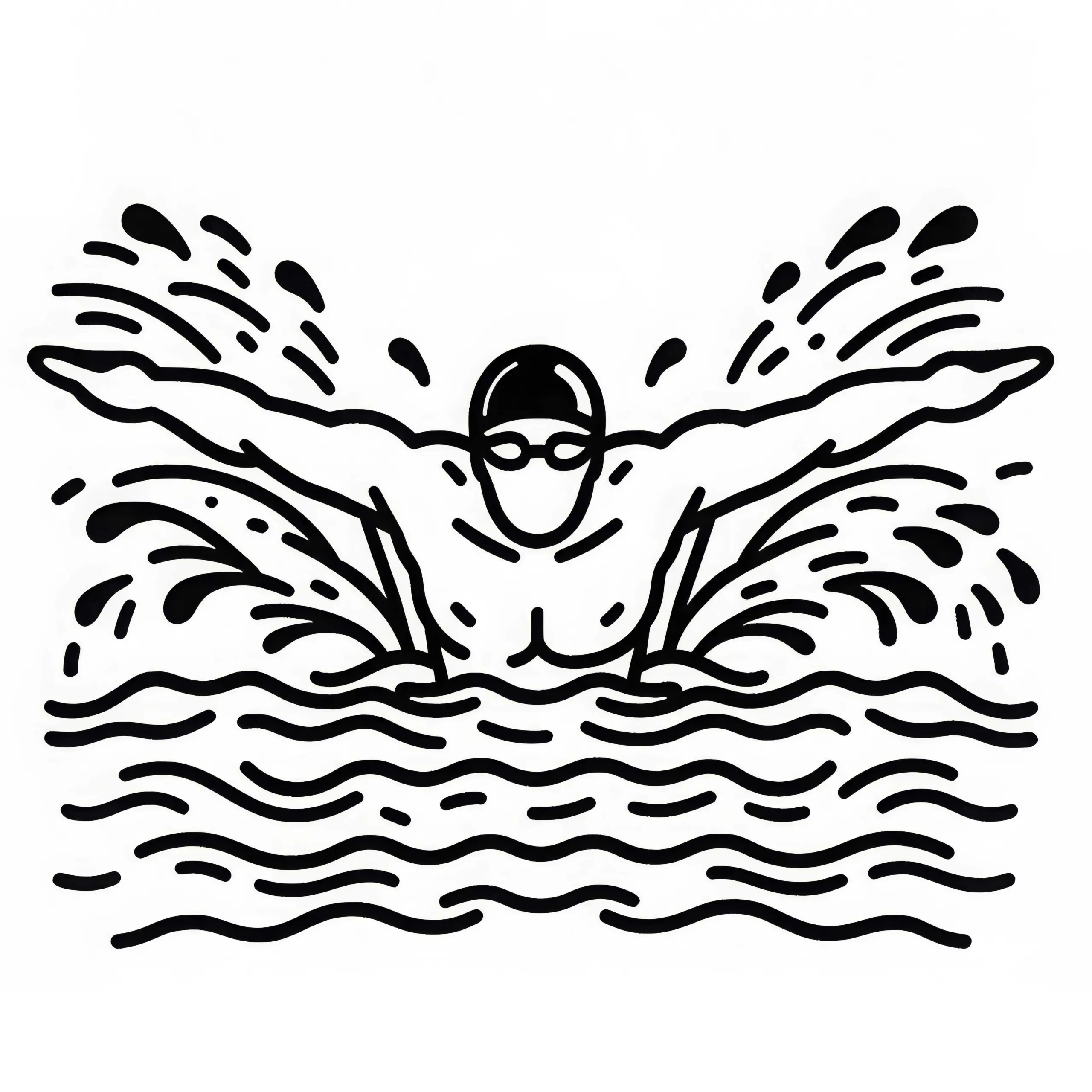Schwimmer übt Schmetterlingsstil mit ausgebreiteten Armen – Ausmalbild kostenlos