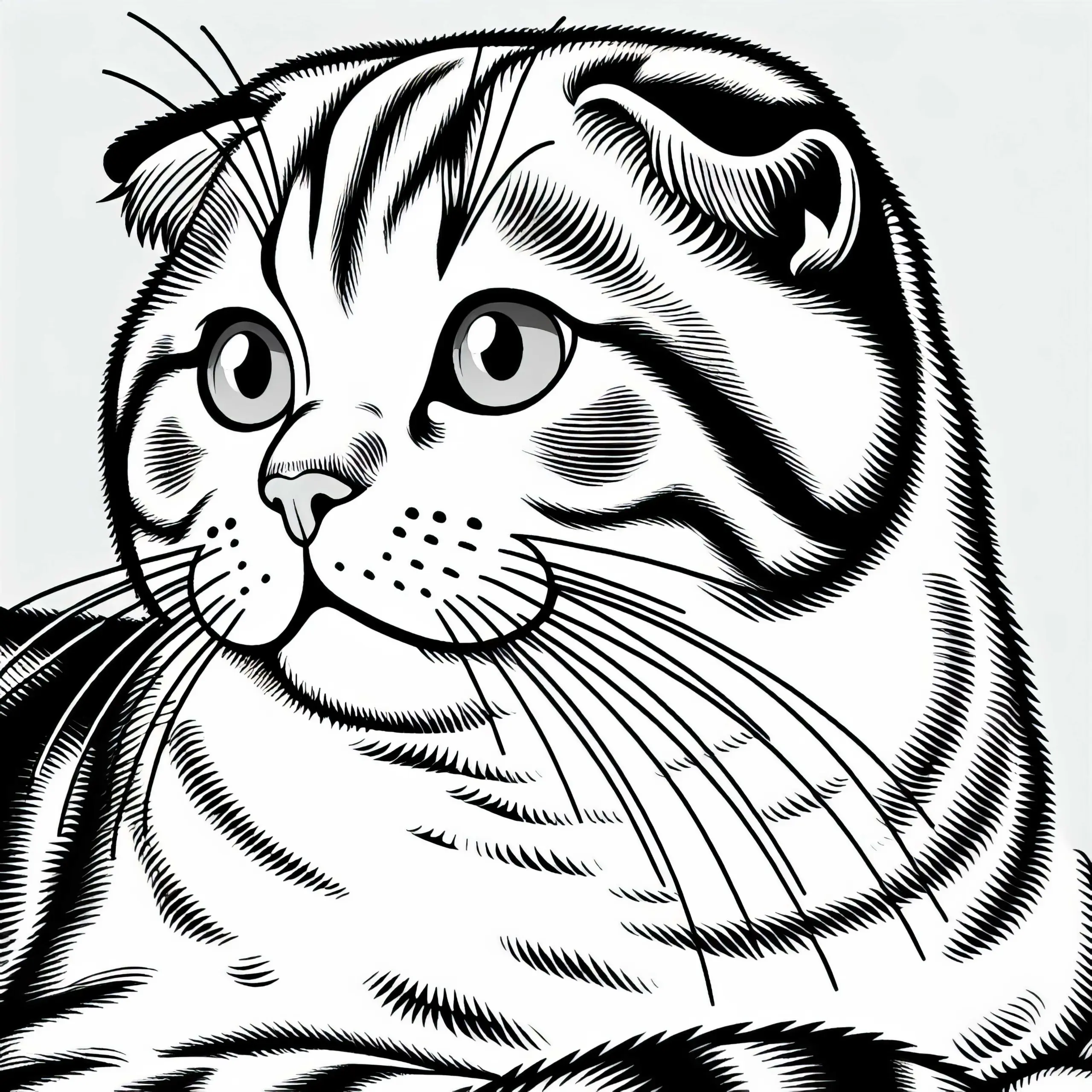 Ausmalbild einer Katze im Scottish-Fold-Stil kostenlos herunterladen