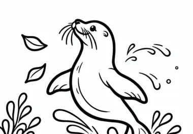 Seelöwe springt elegant aus dem Wasser – Malvorlage gratis