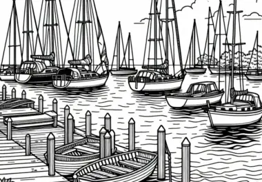 Hafen-Ausmalbilder: Landschaftsmotive kostenlos ausmalen