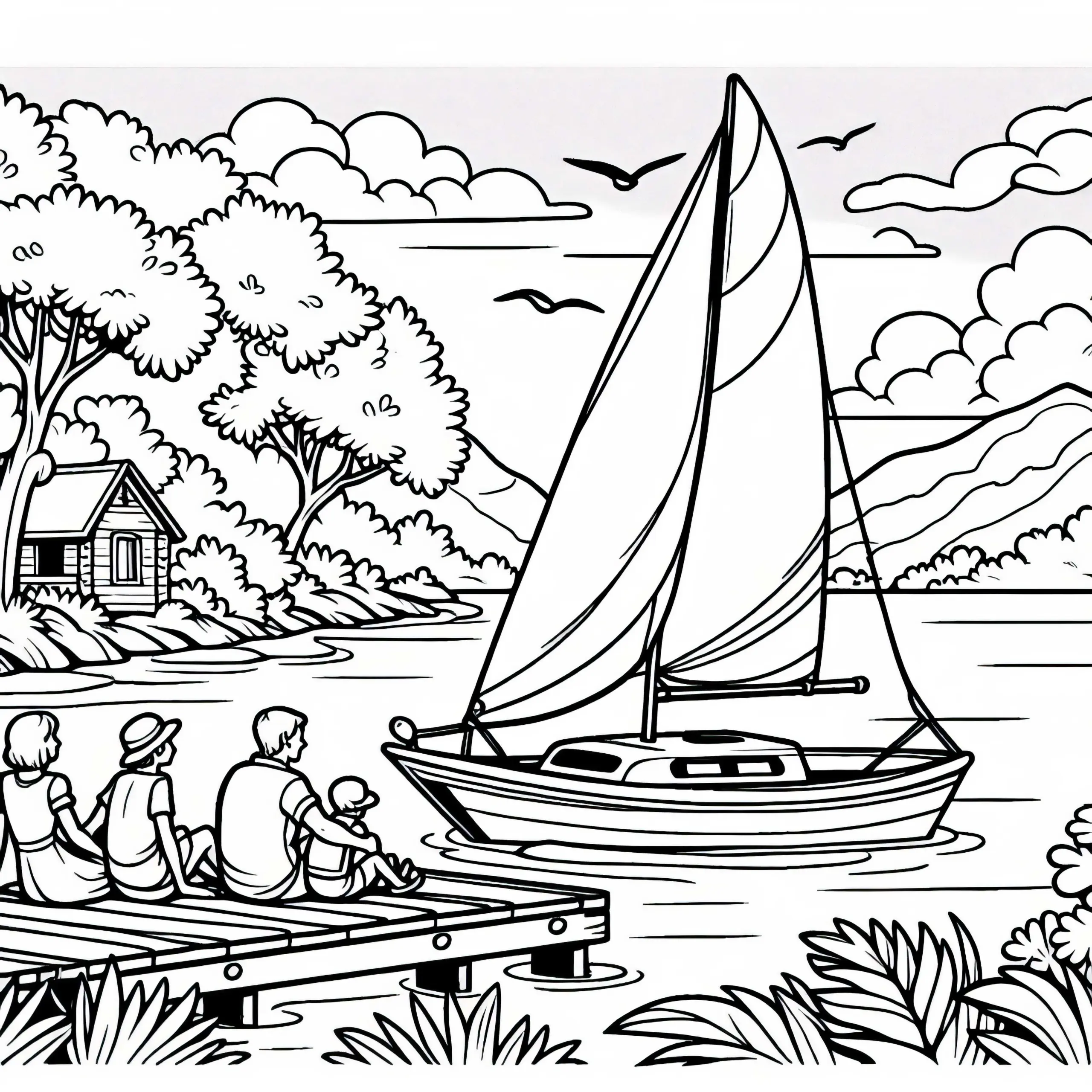 Segelschiff auf See – Malvorlage gratis (Ausmalbild)
