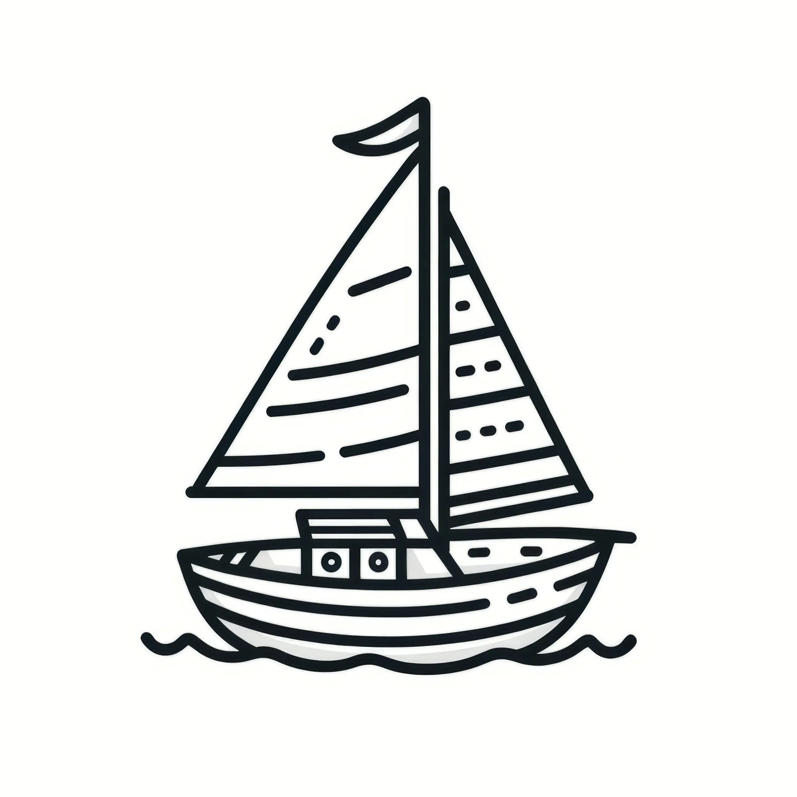 Segelschiff auf dem Meer: Einfache Malvorlage für Kleinkinder (Kostenlos) (Ausmalbild)