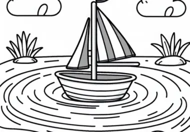 Segelschiff-Spielzeug Schwimmt auf dem Teich – Malvorlage Kostenlos