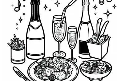 Sekt als Getränk zum Essen – Ausmalbild gratis