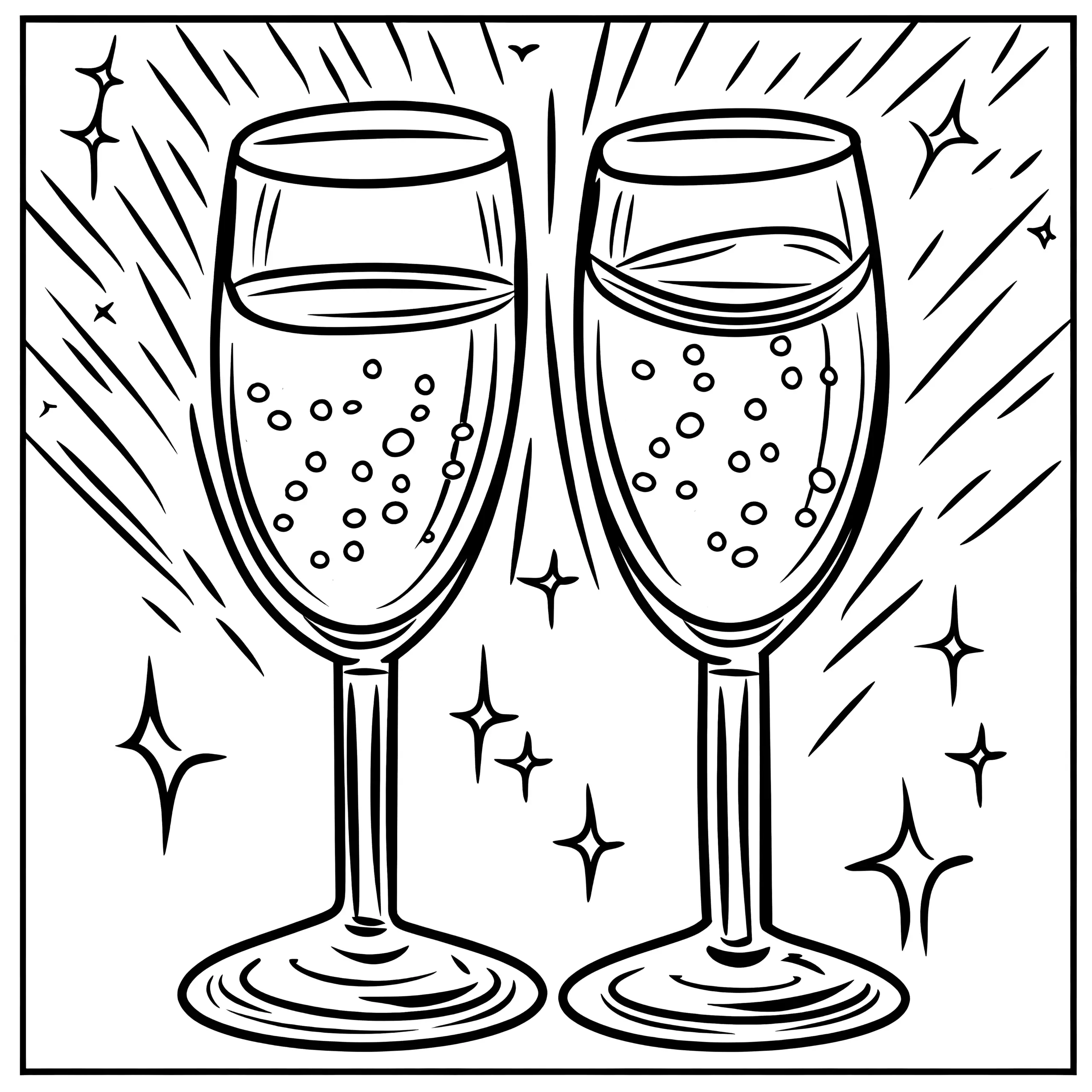 Sektgläser zur Silvester-Party: Ausmalbild