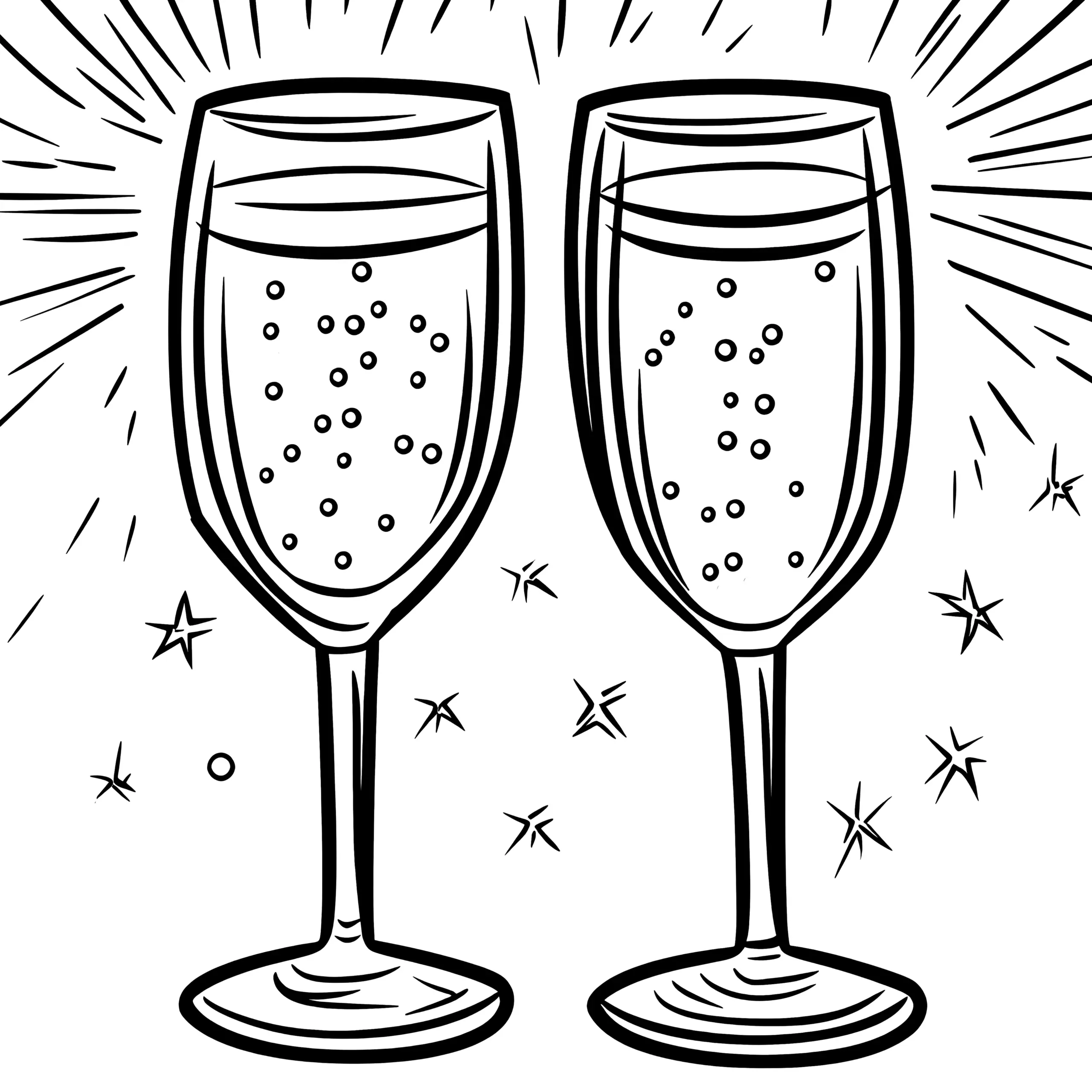 Sektgläser zur Silvesterparty: kostenlose Malvorlage (Ausmalbild)