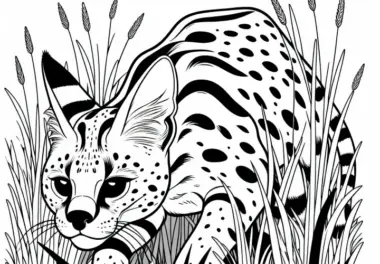 Serval Pirscht Durch Hohes Gras – Malvorlage Kostenlos
