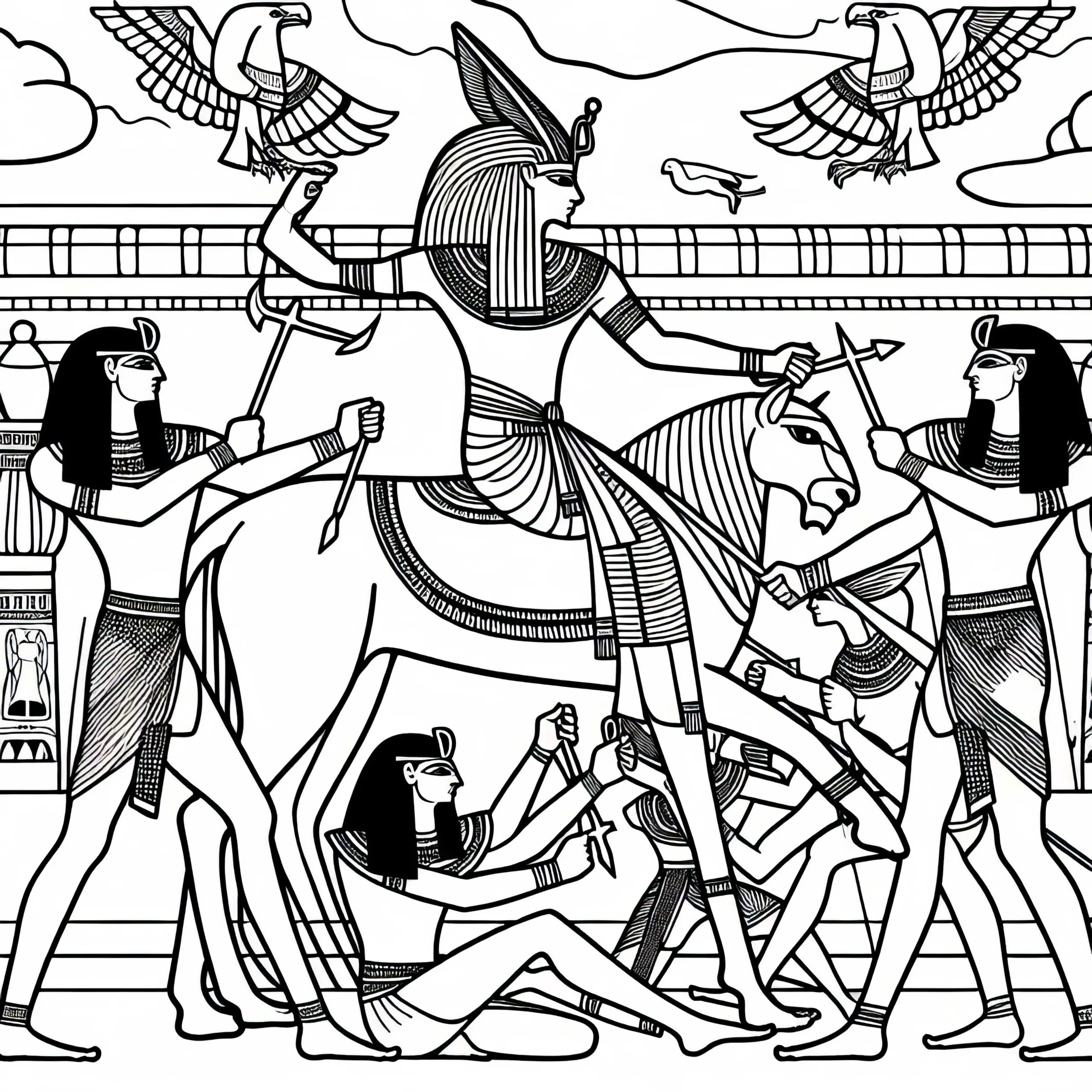 Seth im Kampf gegen Horus – Malvorlage Ägyptische Mythologie Kostenlos (Ausmalbild)