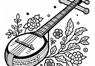 Shamisen Malvorlage: Traditionelles Instrument Kostenlos