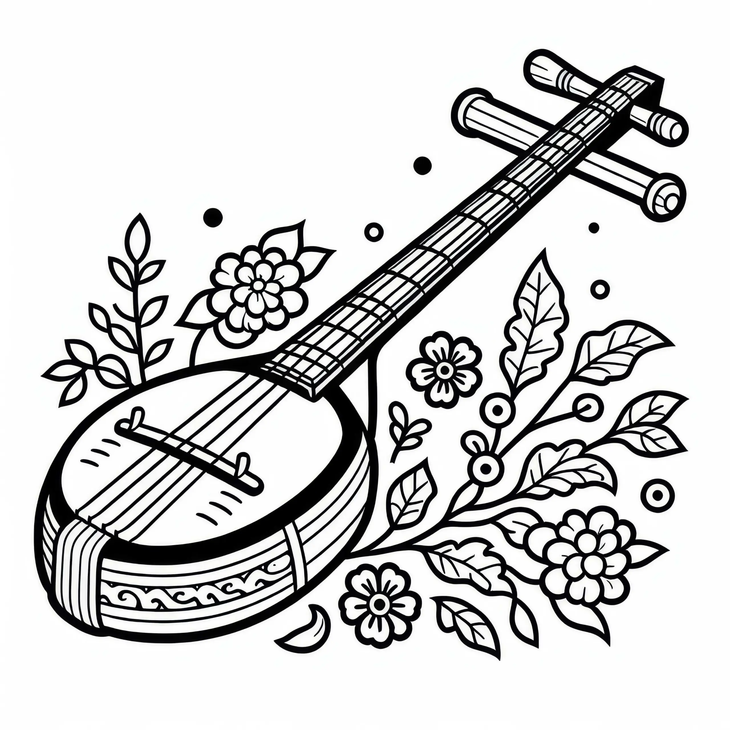 Shamisen Malvorlage: Traditionelles Instrument Kostenlos (Ausmalbild)