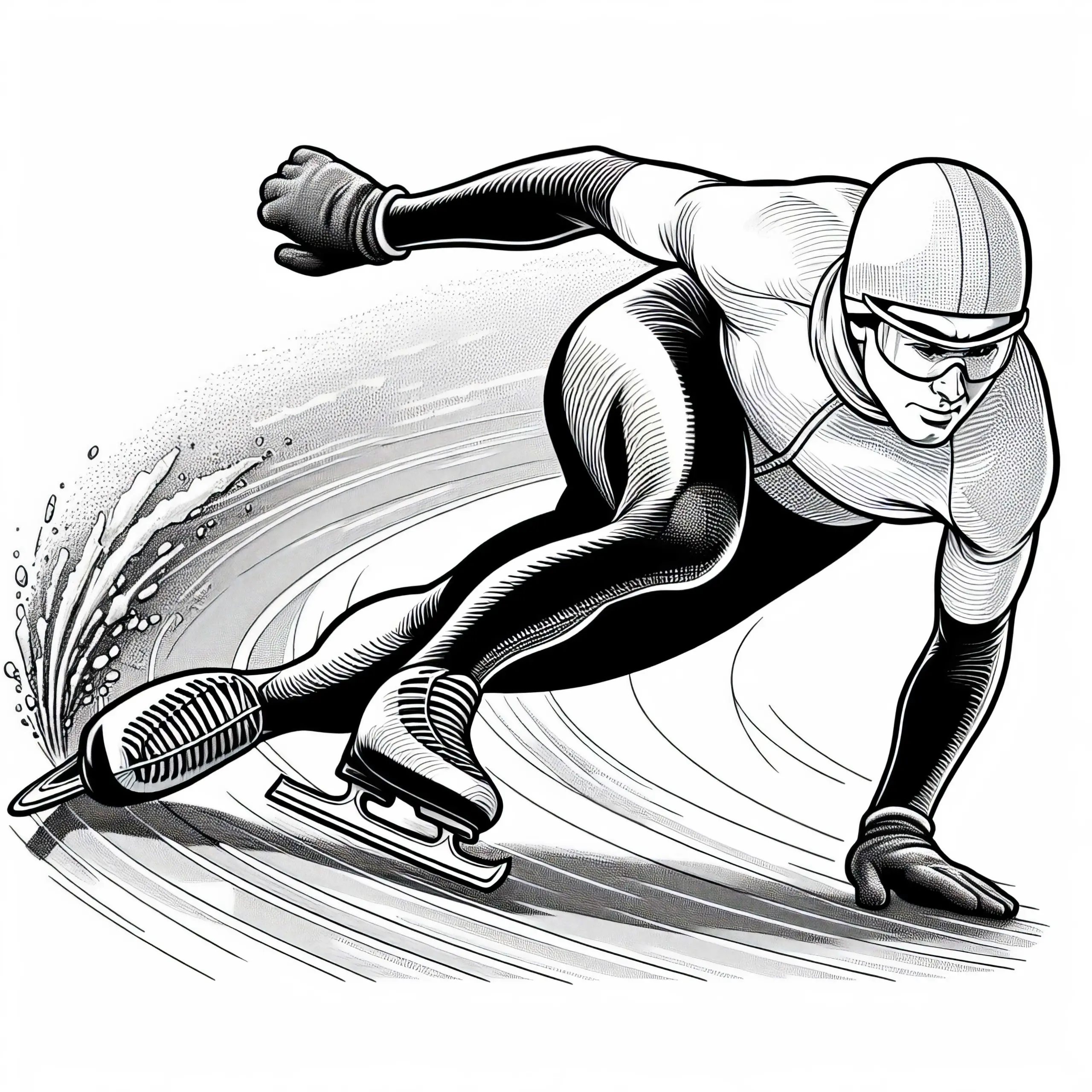 Shorttrack-Läufer lehnt sich stark in die Kurve – Malvorlage kostenlos (Ausmalbild)