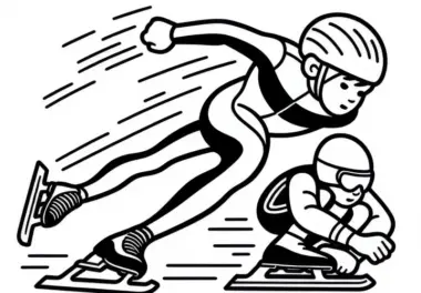 Shorttrack-Skater überholt Konkurrenten – Malvorlage kostenlos