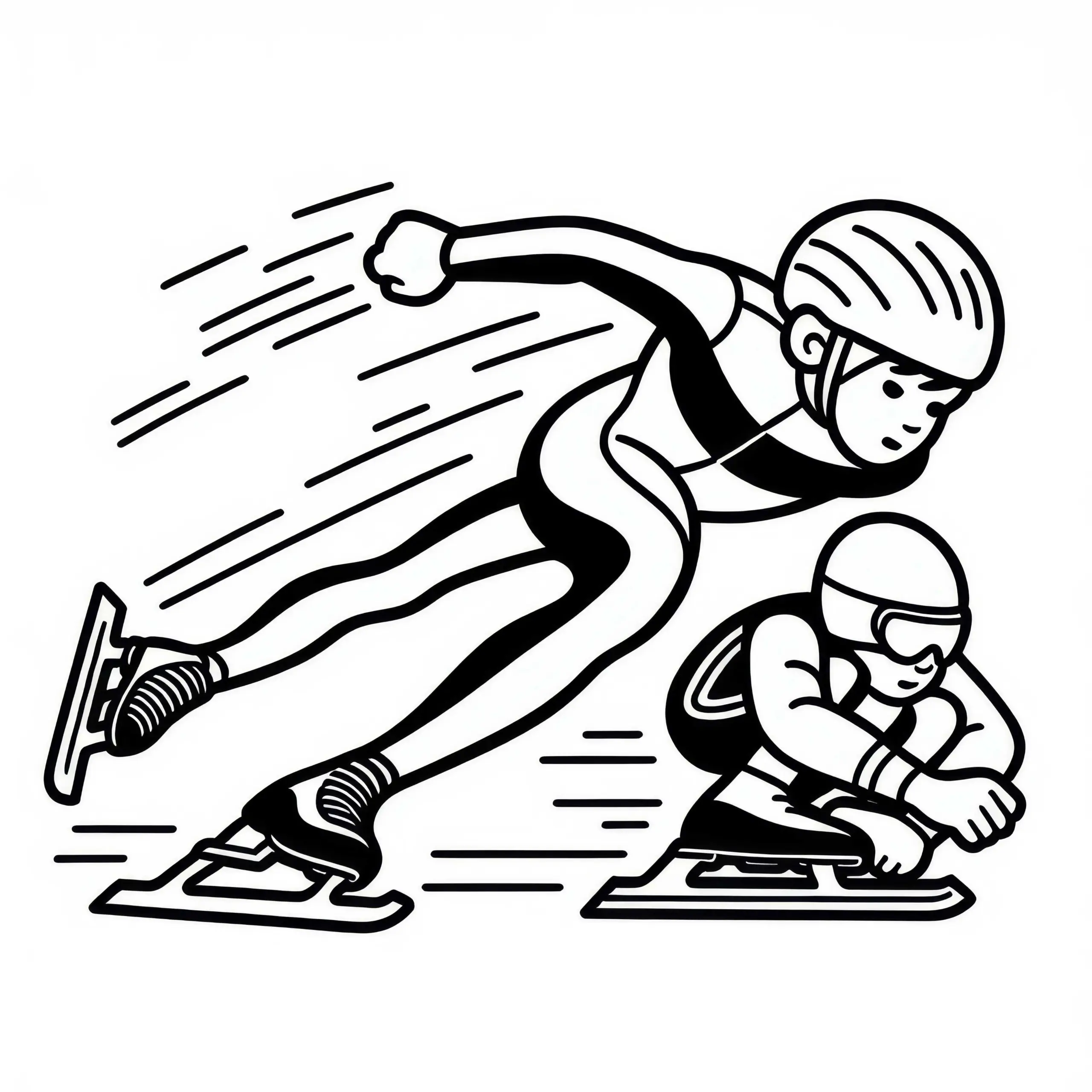 Shorttrack-Skater überholt Konkurrenten – Malvorlage kostenlos (Ausmalbild)