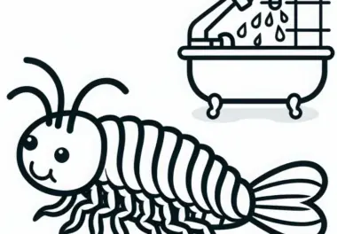 Silberfisch huscht über den Badezimmerboden – Malvorlage gratis