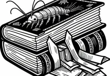 Silberfisch kriecht auf Büchern – Ausmalbild kostenlos herunterladen