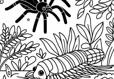 Silberfisch wird von Spinne beobachtet – Ausmalbild gratis