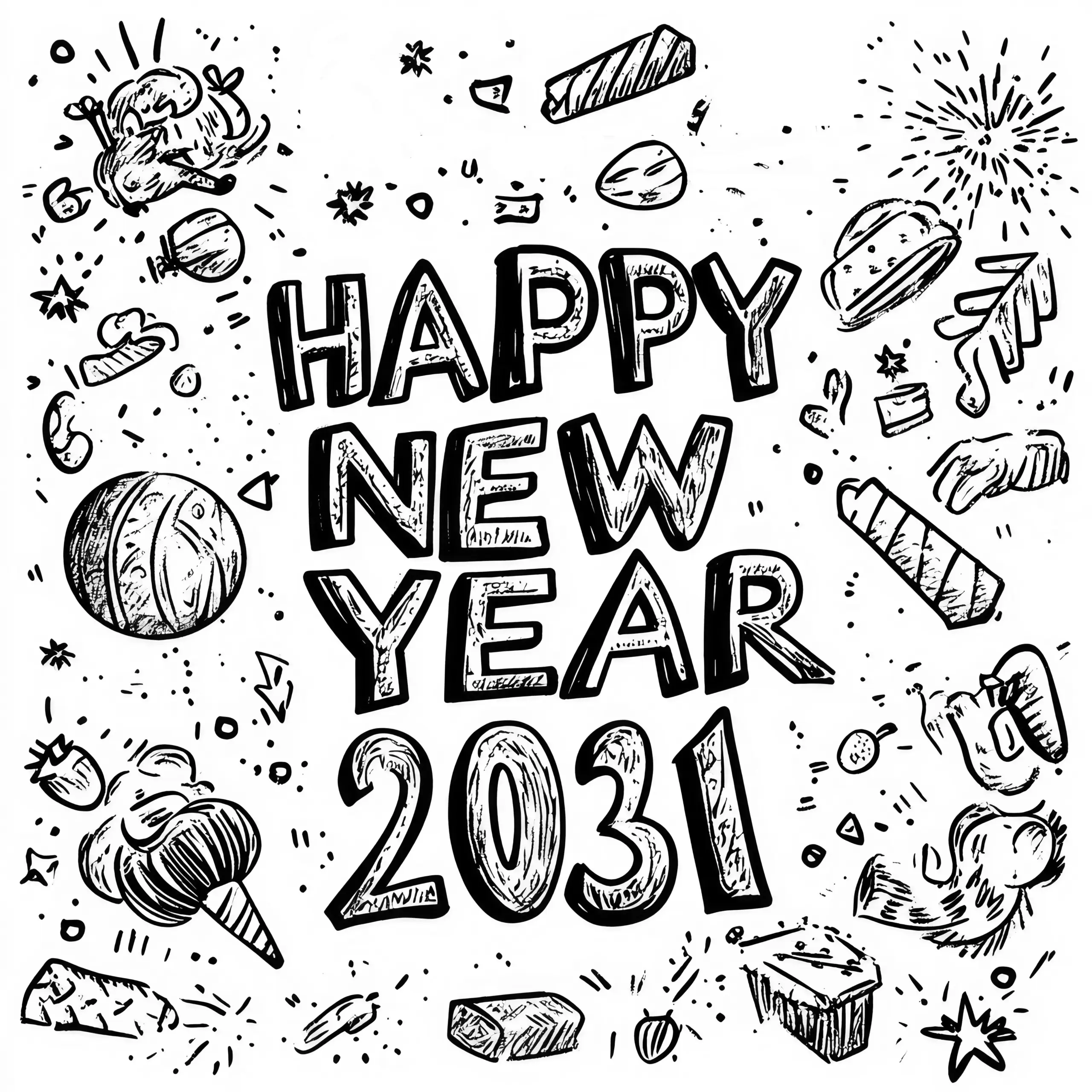 Silvester-Ausmalbild: frohes Neues Jahr 2031