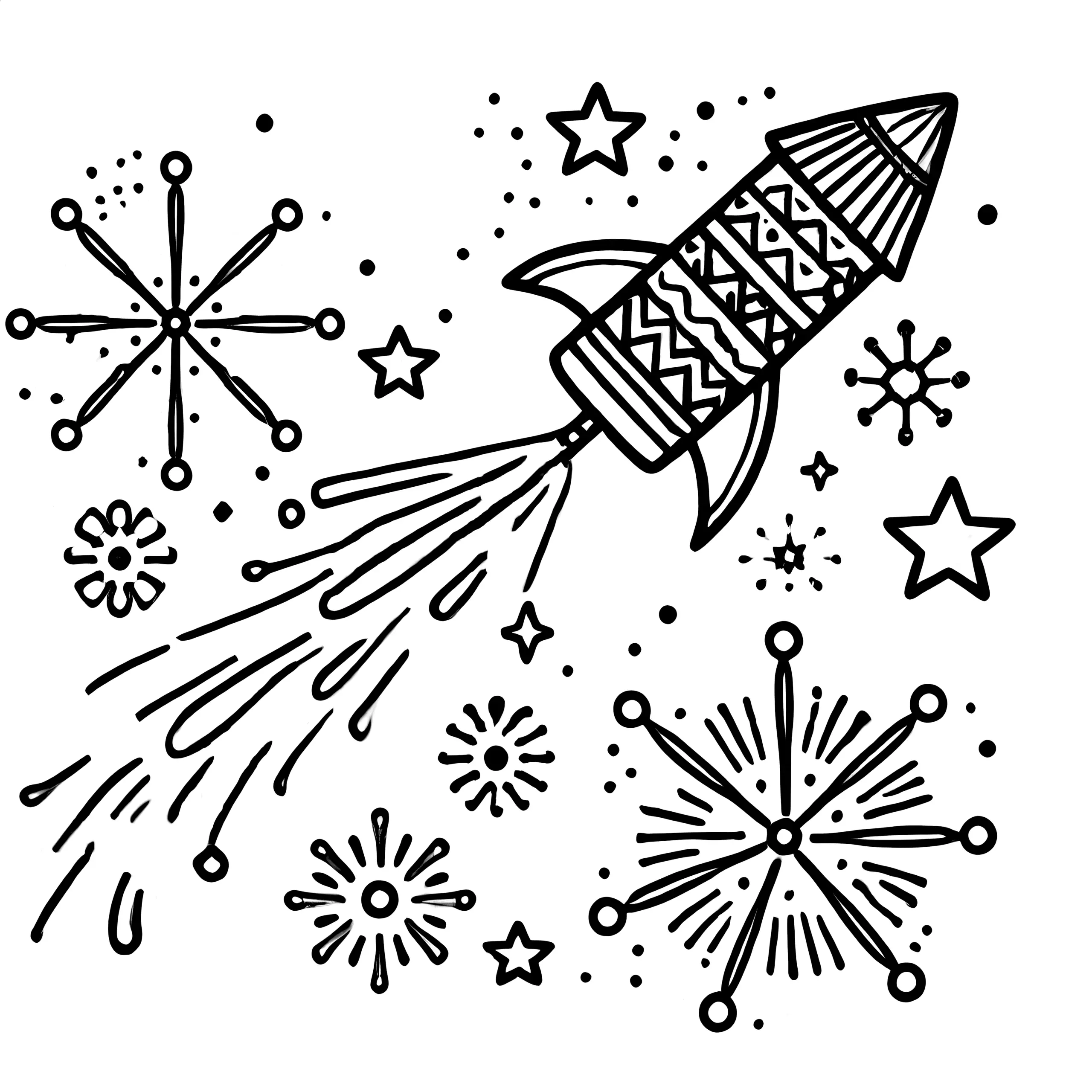 Silvesterrakete & Feuerwerk: einfaches Ausmalbild gratis