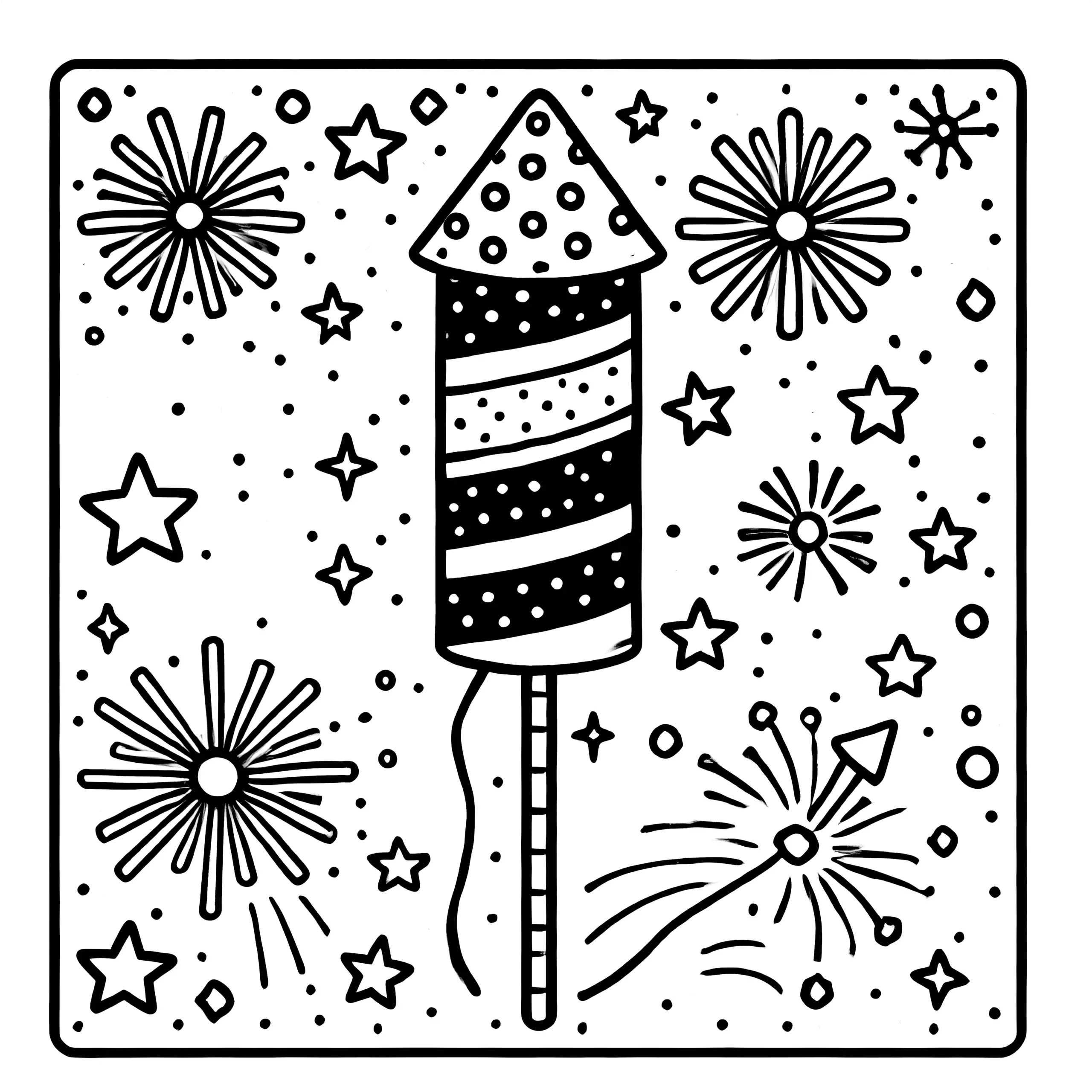 Silvesterrakete & Feuerwerk: kostenlose Malvorlage (Ausmalbild)