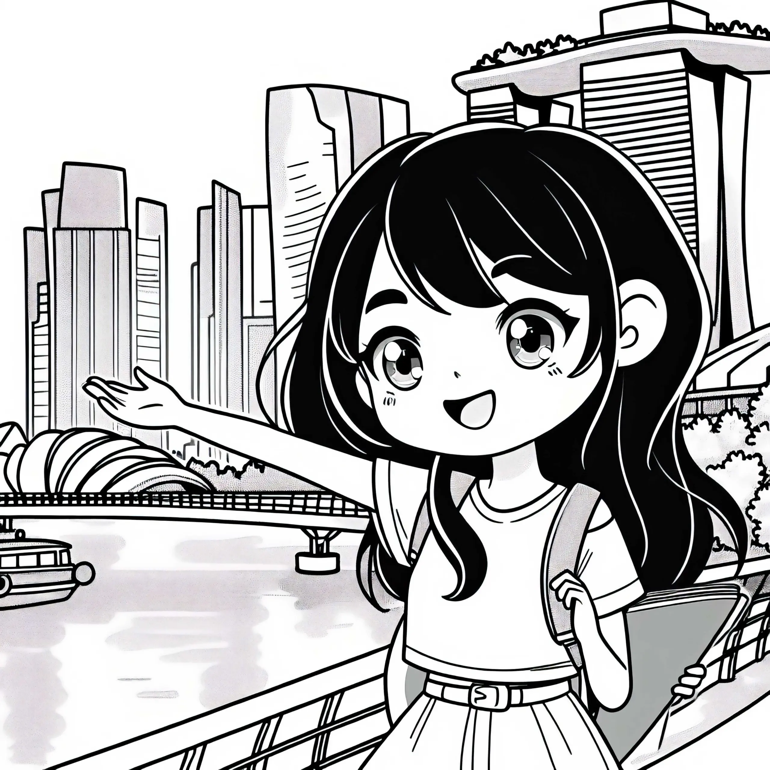Singapur Marina Bay Sands Gebäude – Ausmalbild Gratis