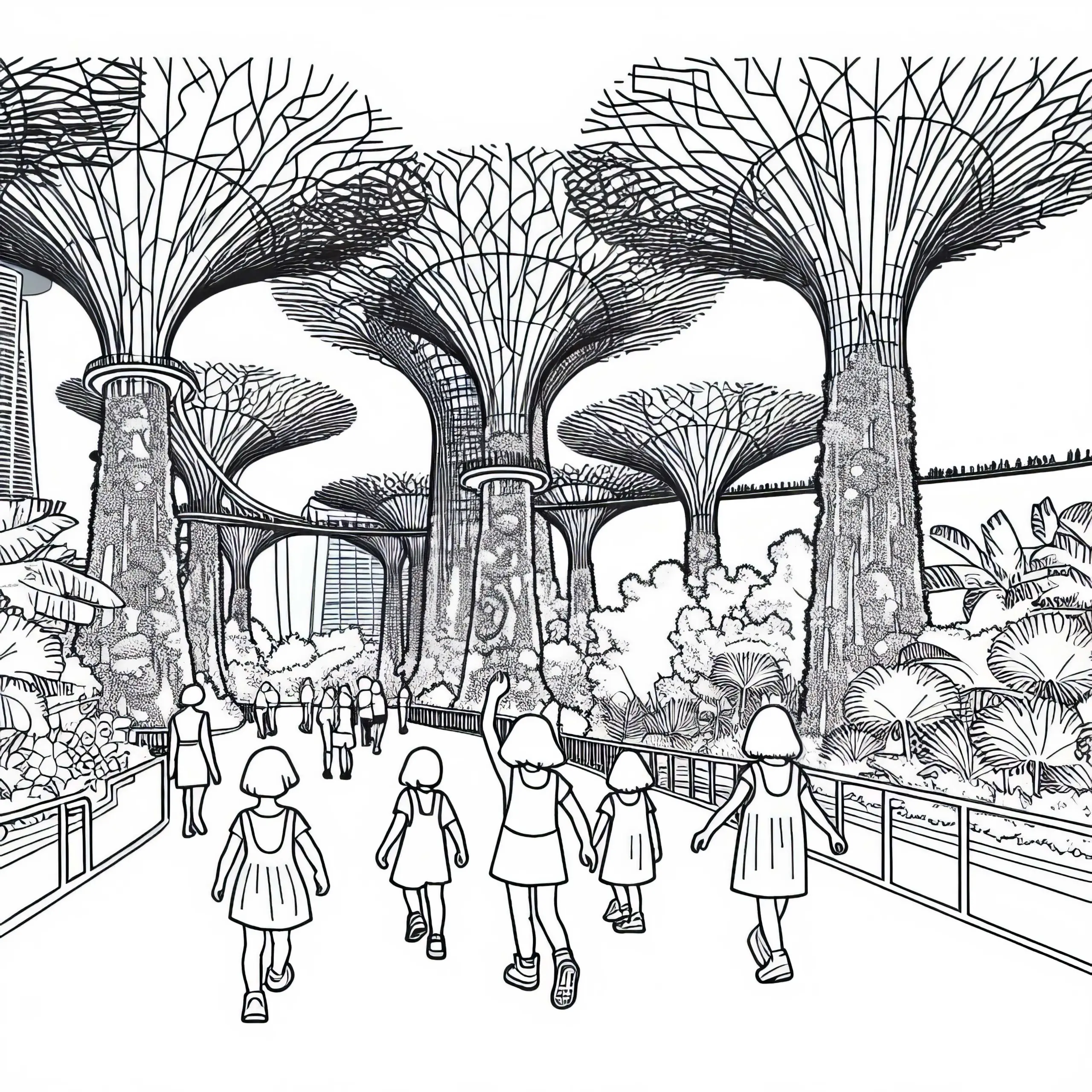 Singapur Supertree Grove Ausmalbild Gratis