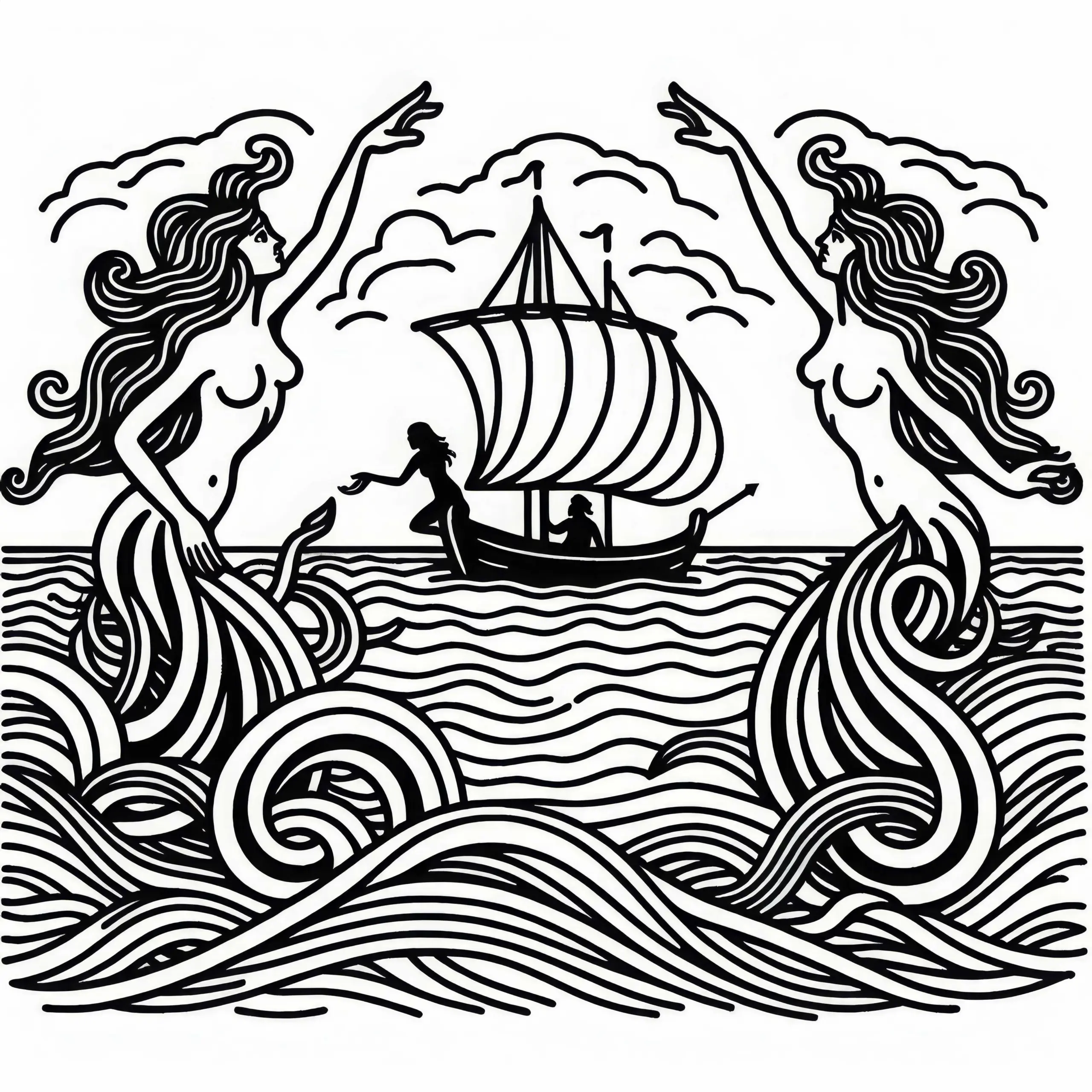 Sirenen tauchen aus dem Wasser – Ausmalbild kostenlos