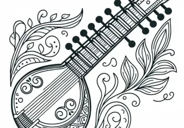 Sitar Ausmalbild für Zupfinstrumente Kostenlos