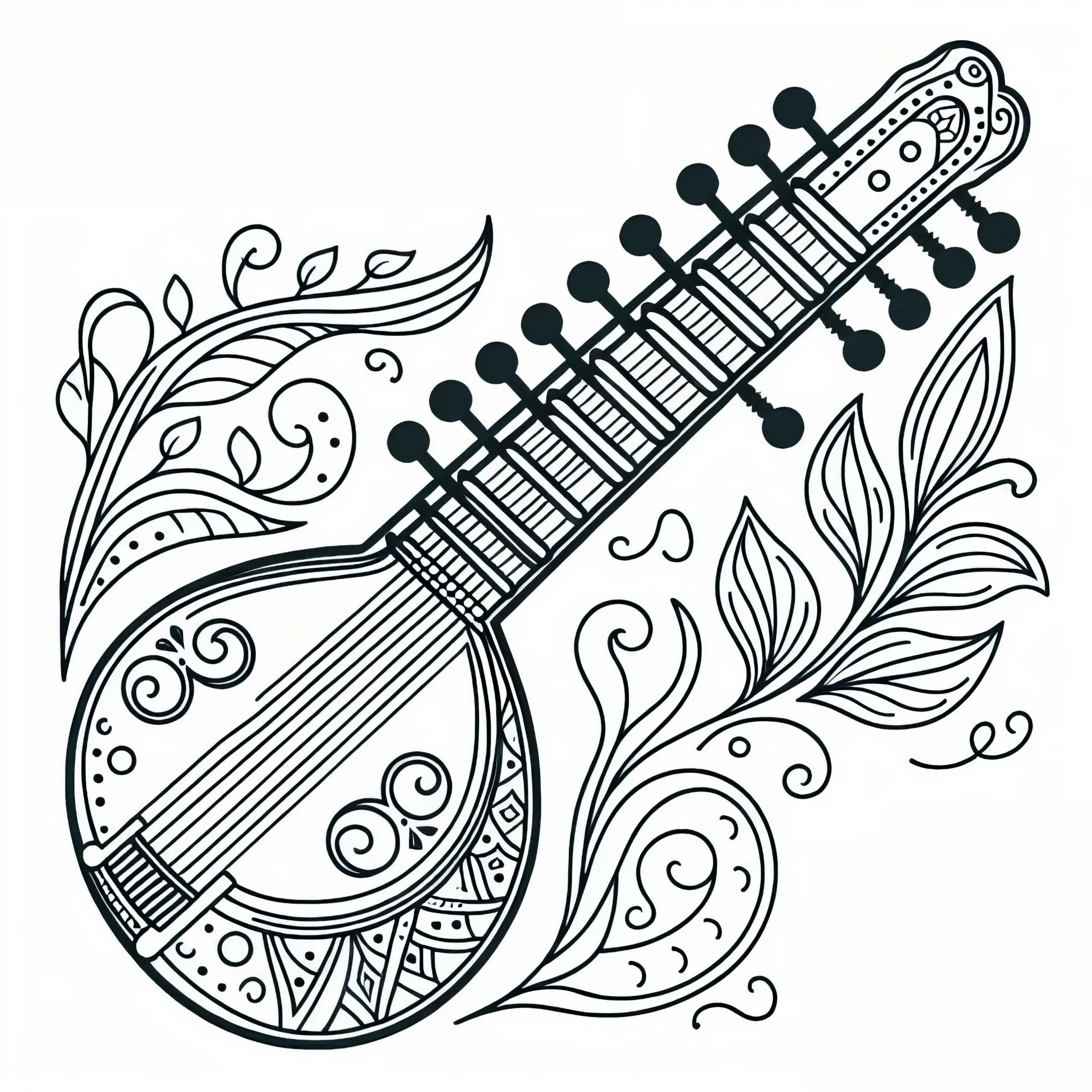 Sitar Ausmalbild für Zupfinstrumente Kostenlos