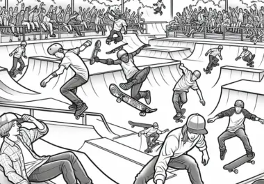Skatepark Ausmalbild für Jungs ab neun gratis