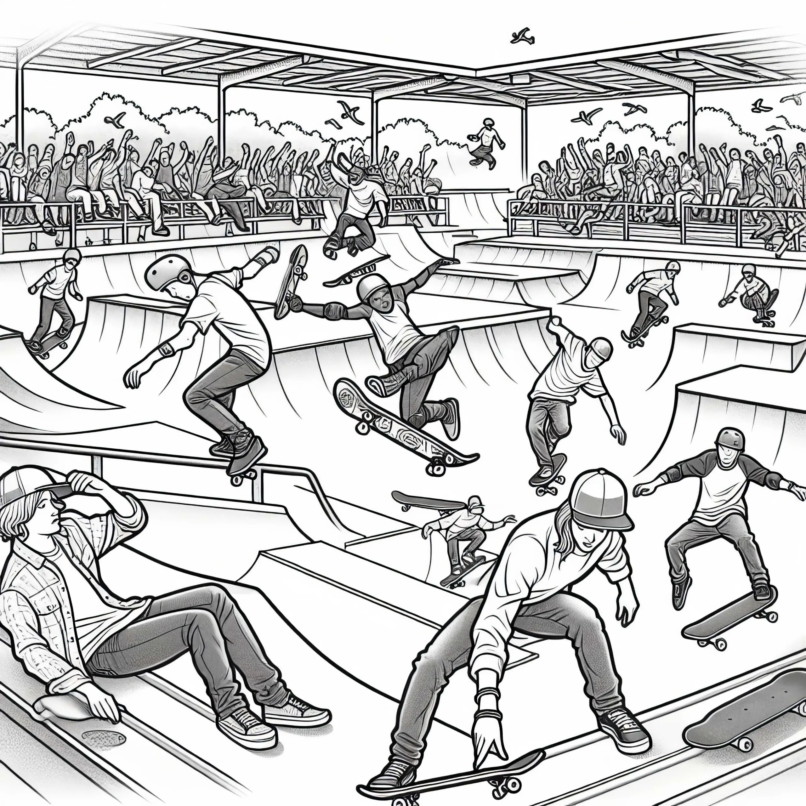 Skatepark Ausmalbild für Jungs ab neun gratis