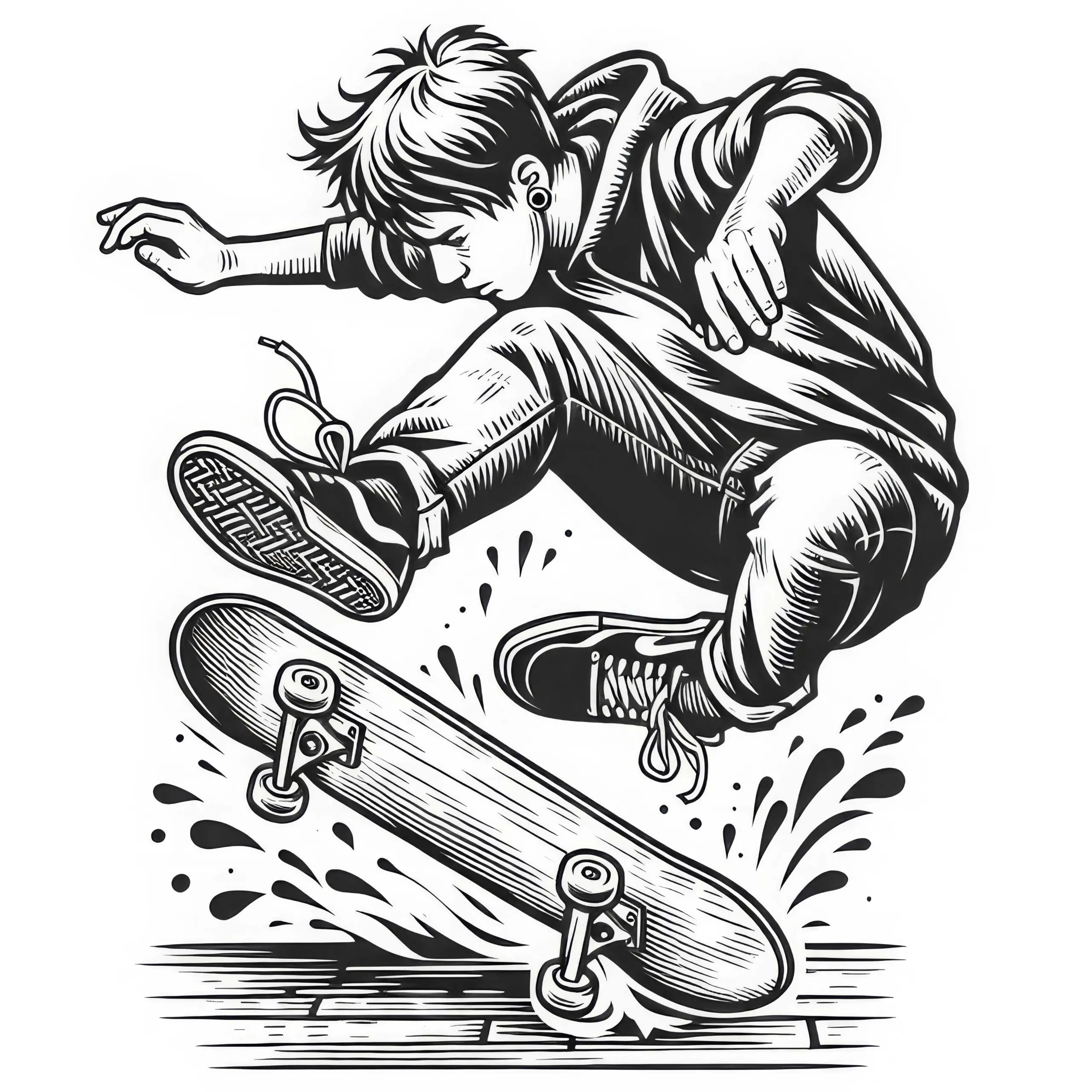 Skater führt Kickflip aus – Ausmalbild kostenlos