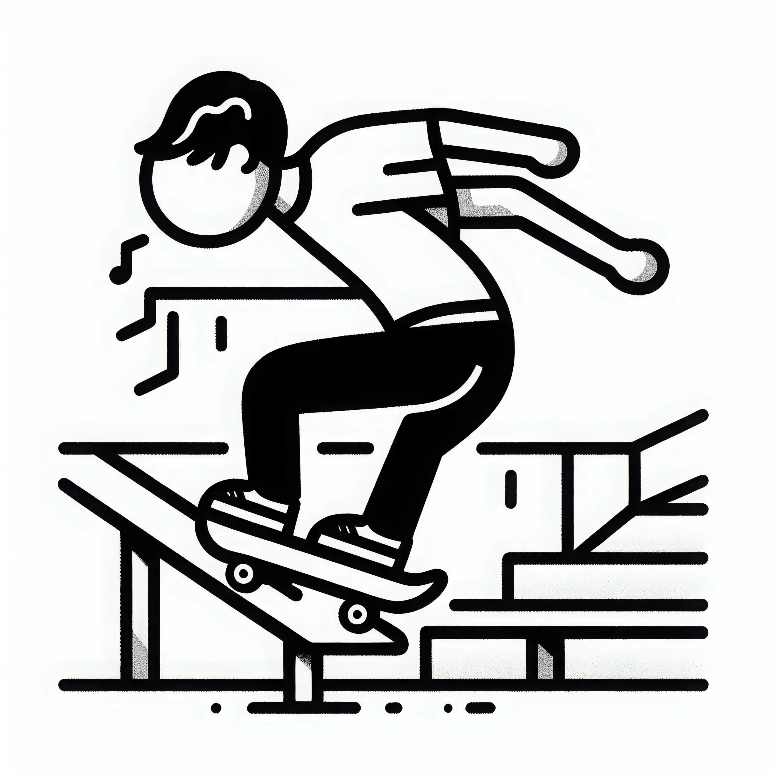 Skater grinded mit Board auf Geländerstange im Skatepark – Ausmalbild einfach gratis
