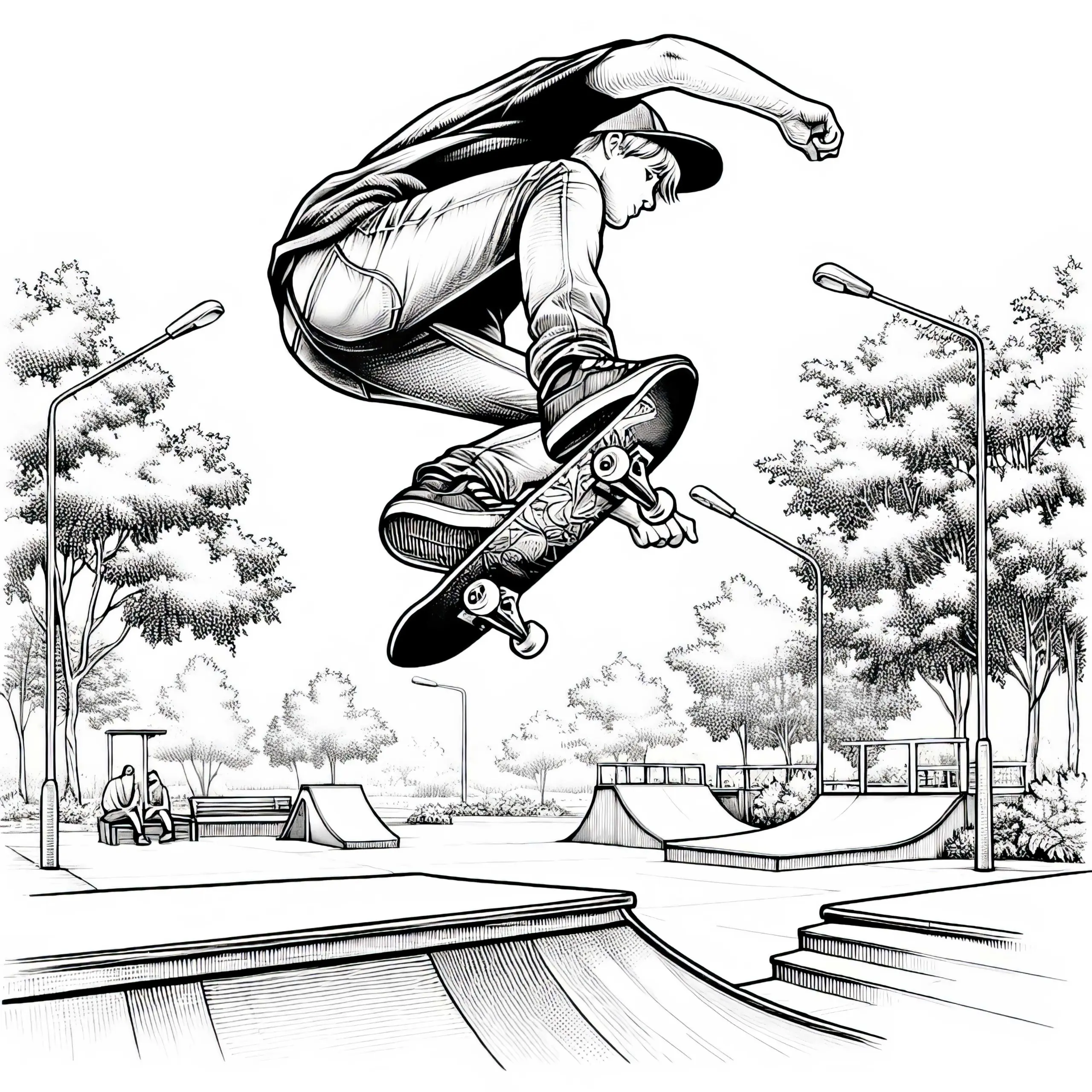 Skateboarden Malvorlage – Detailreich und Kostenlos (Ausmalbild)