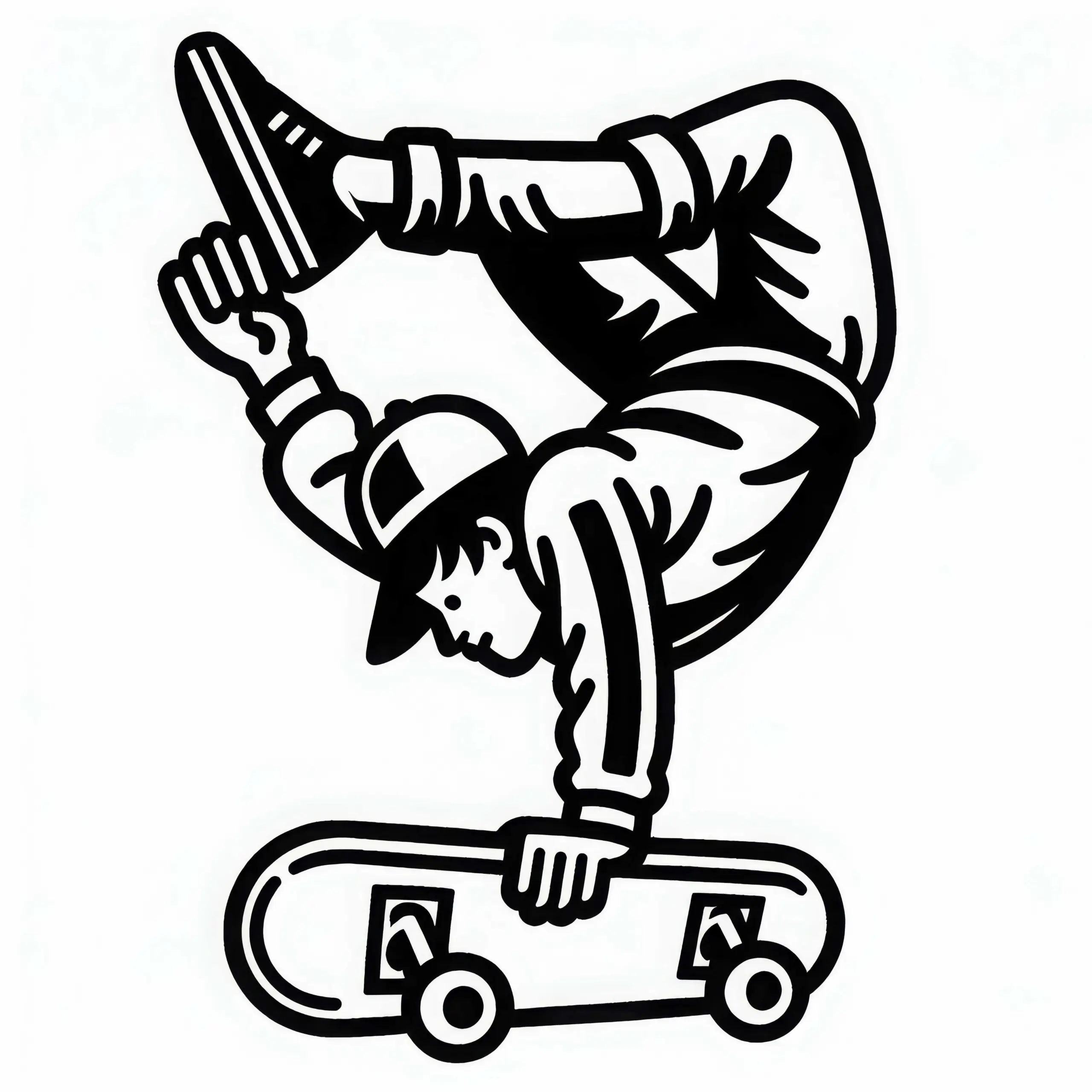 Skater übt Handstand auf Board – Ausmalbild kostenlos