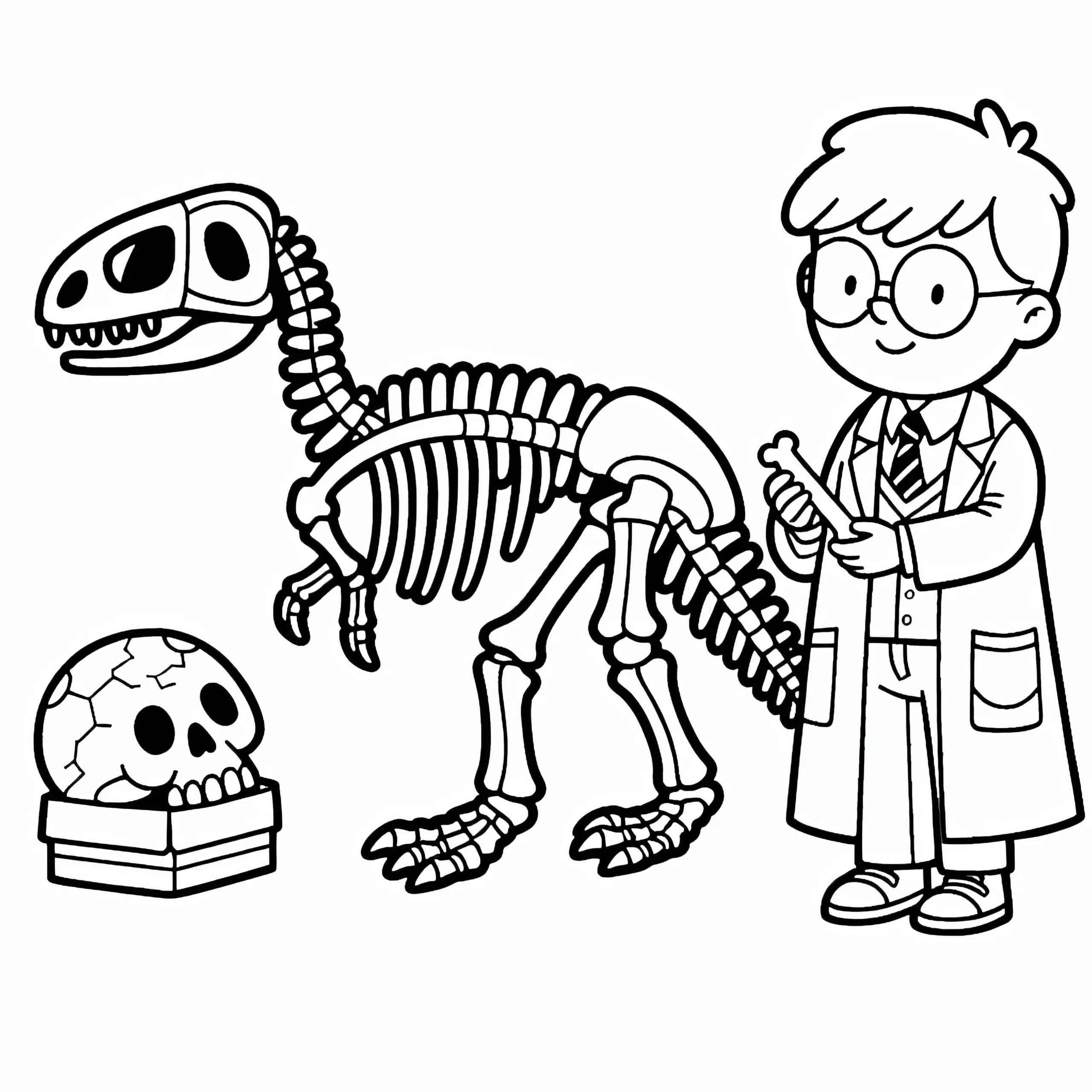 Skelett eines Dinosauriers Malvorlage gratis (Ausmalbild)