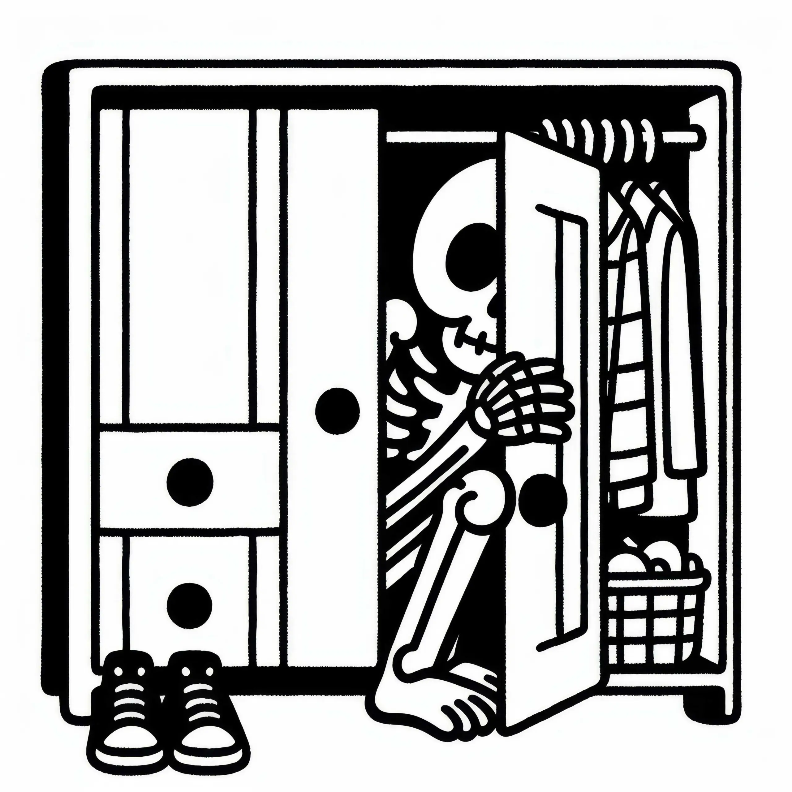 Ein Skelett versteckt sich im Schrank vor Eindringlingen: Kostenloses Ausmalbild