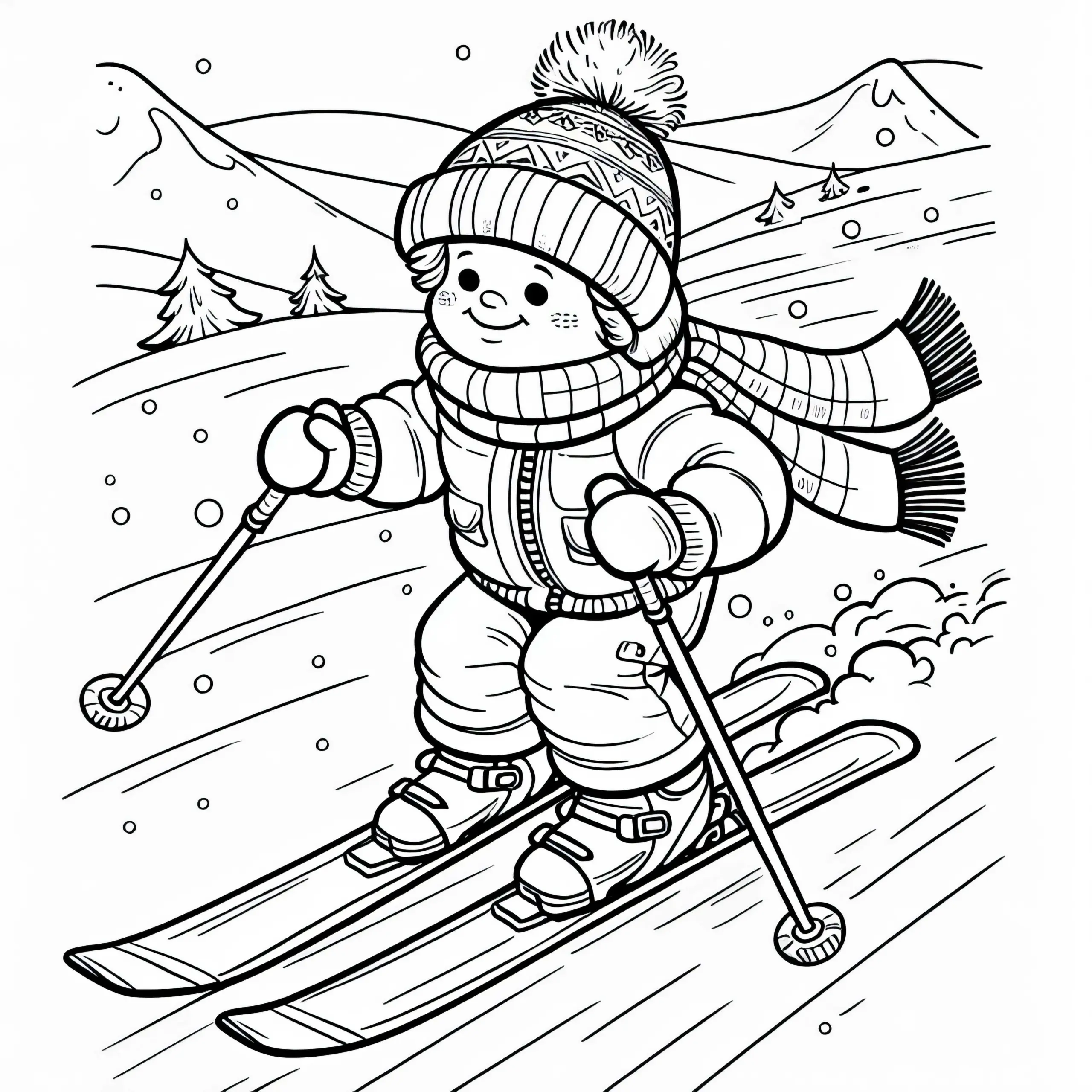 Skifahren Malvorlage kostenlos für dein Hobby (Ausmalbild)