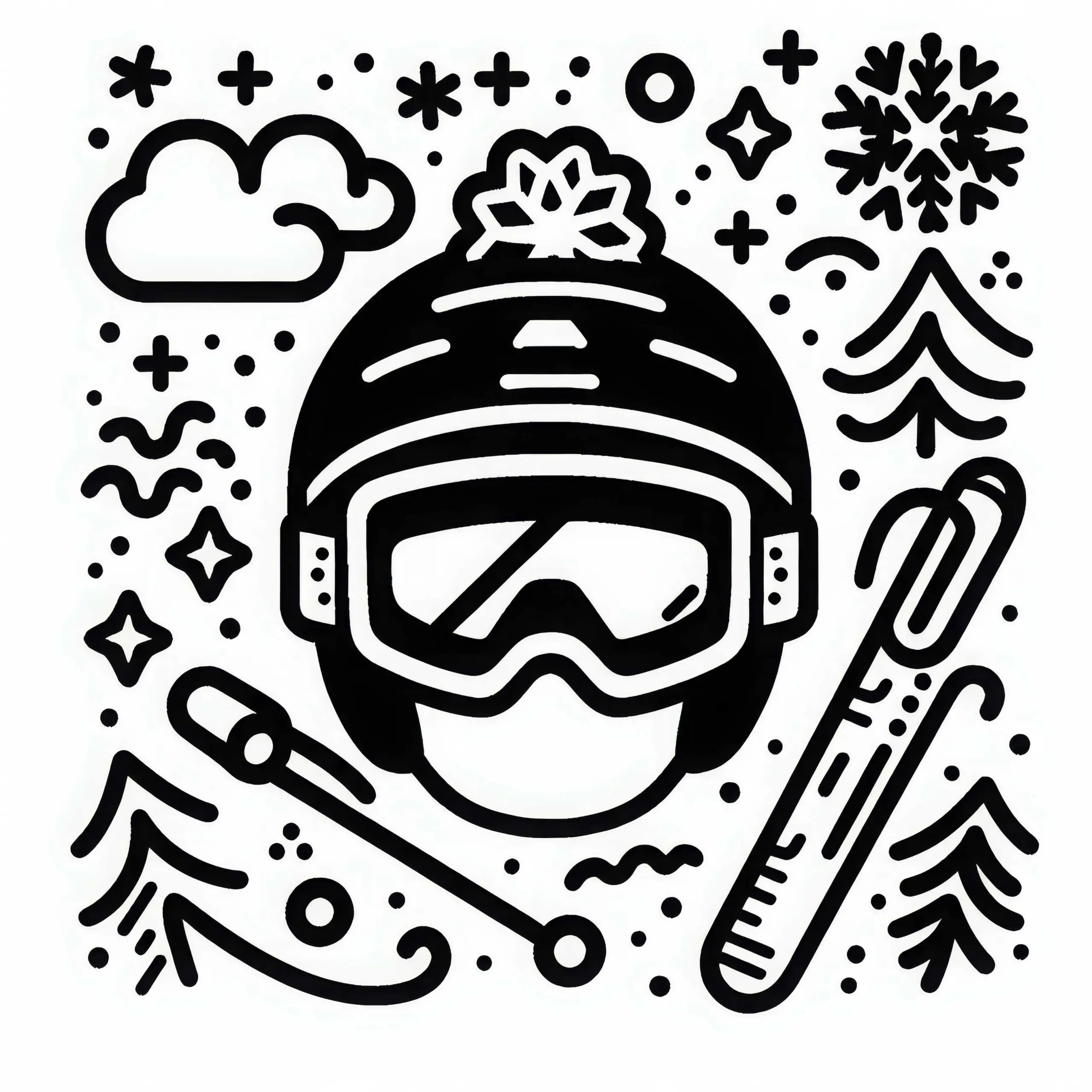 Skihelm mit Skibrille Malvorlage einfach kostenlos (Ausmalbild)