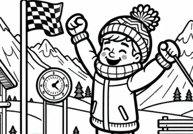 Skisportler freut sich über neue Bestzeit beim Ski-Alpin – Ausmalbild gratis