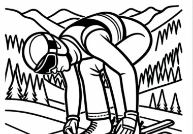 Skispringer bereitet Ski für Sprung vor – Ausmalbild kostenlos