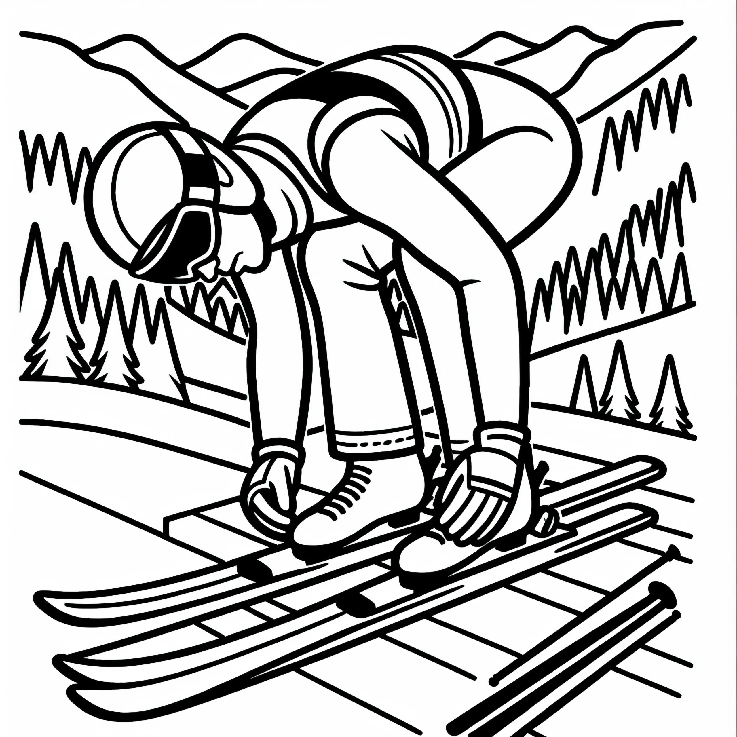 Skispringer bereitet Ski für Sprung vor – Ausmalbild kostenlos