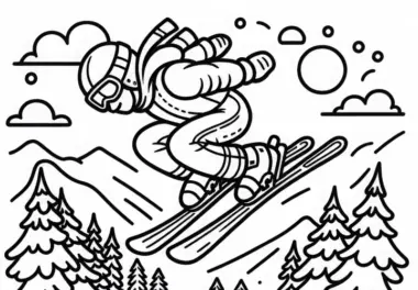 Skispringer fliegt – Ausmalbild kostenlos