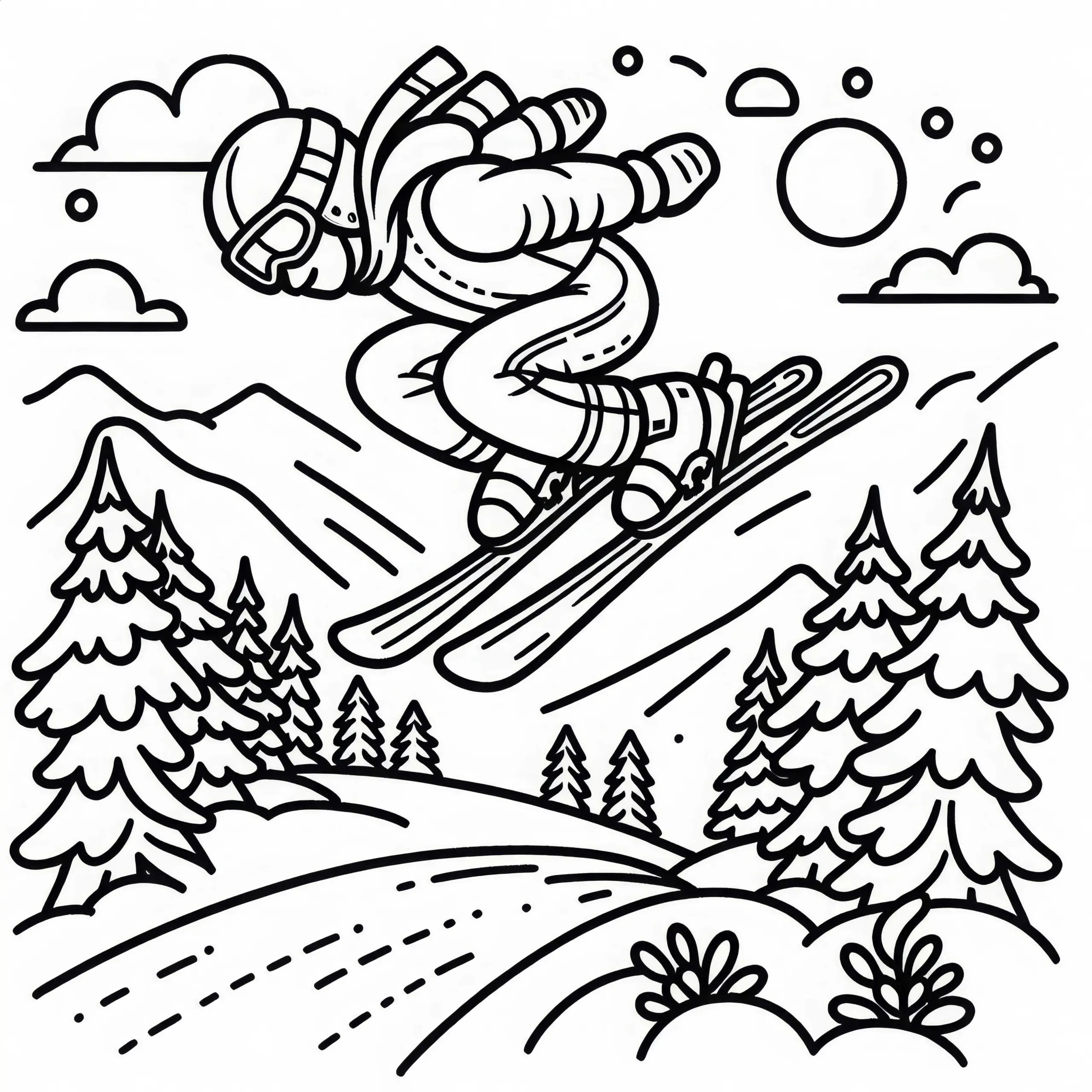 Skispringer fliegt – Ausmalbild kostenlos